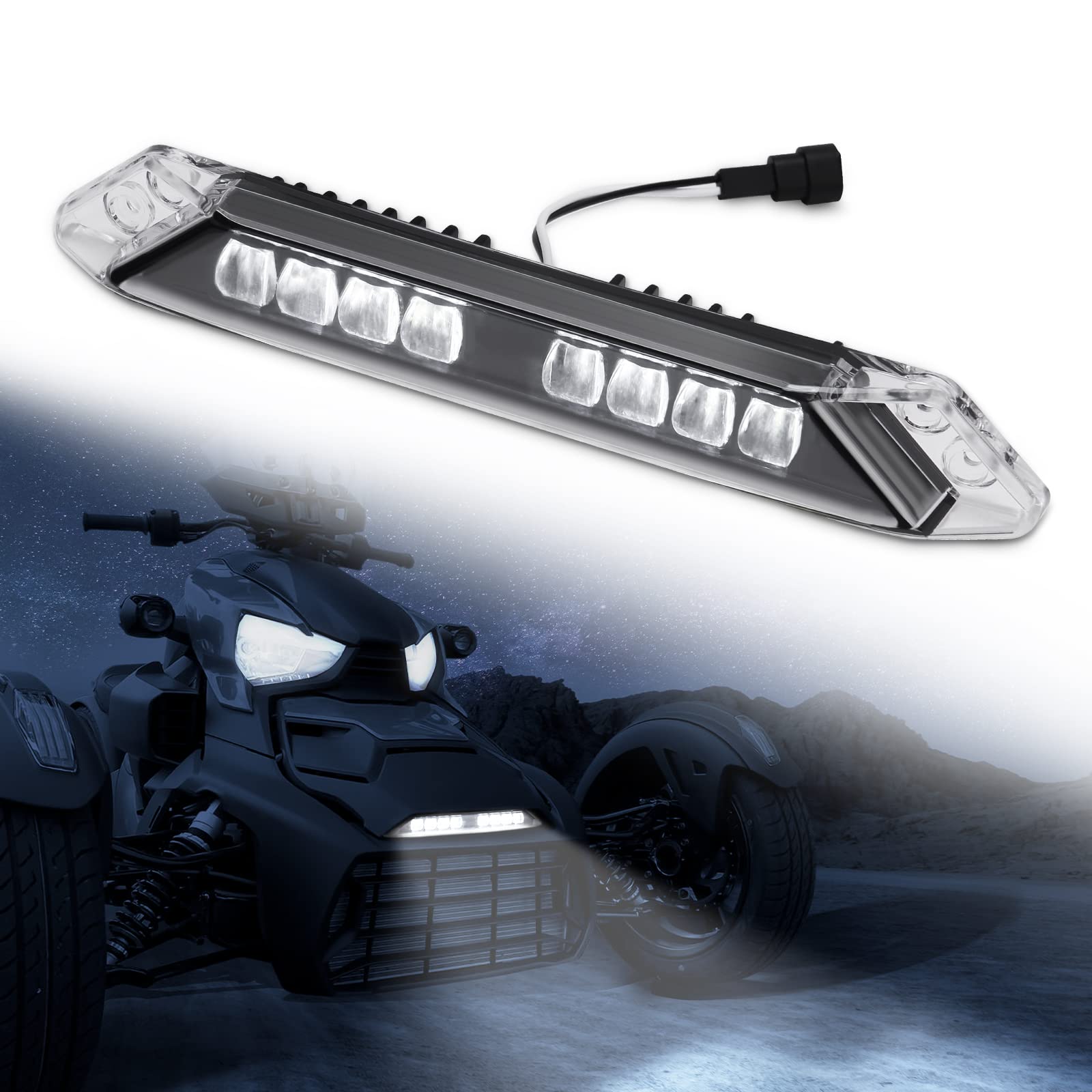 KEMIMOTO LED Front Bumper Light Bar for Can-Am Ryker 600 900 Sport & Rally (2019-2023) - Black Daytime Running Light Kit | Off-Road Lighting Accessories for Adventure & Night Riding