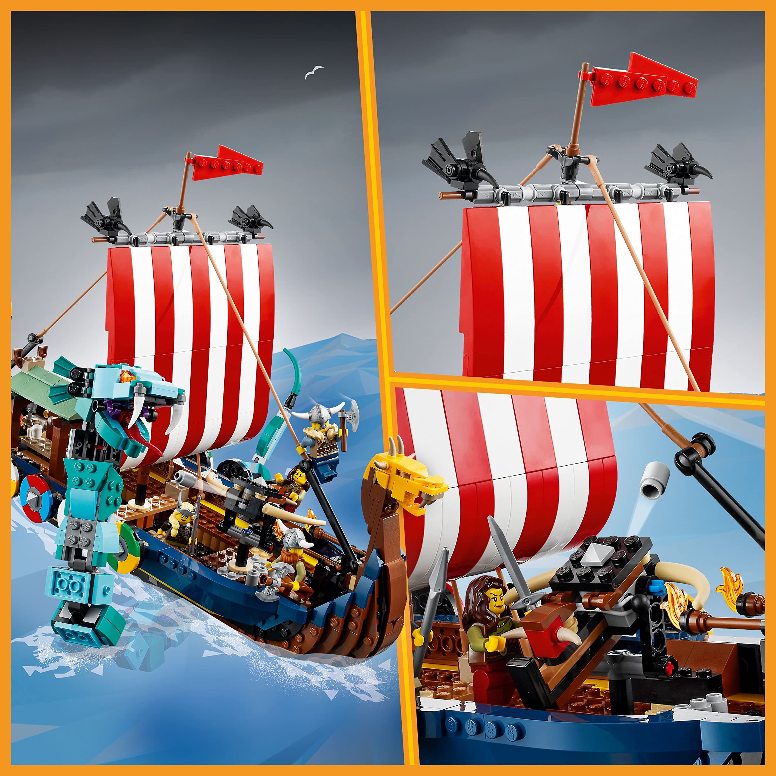 LEGO Creator 3-in-1 Viking Ship & Midgard Serpent Building Set - Convertible to Viking House or Fenris Wolf - Creative Construction Toy for Kids Ages 9+ - Perfect Gift for Boys & Girls - Fun Norse Mythology Adventure Play