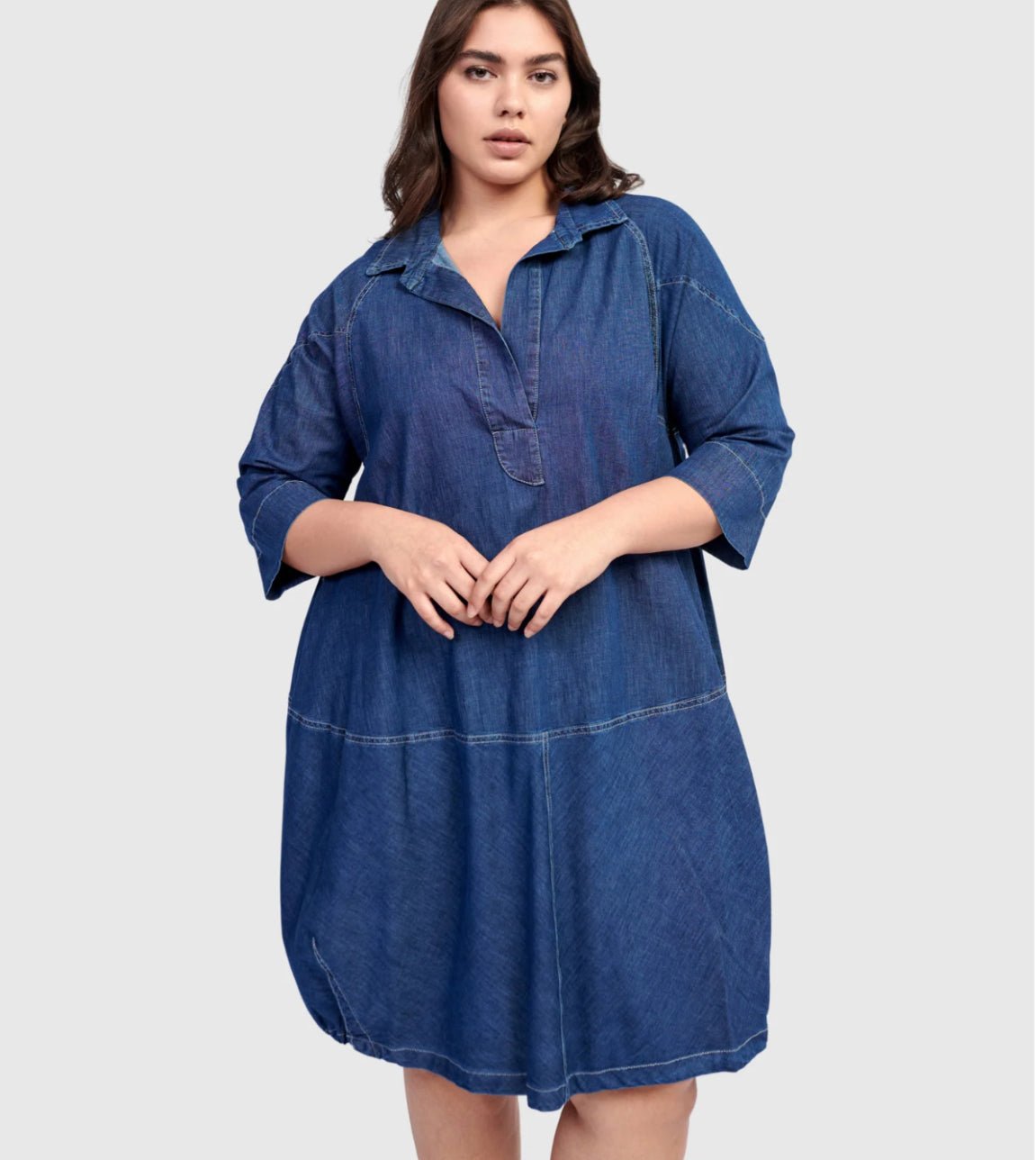SD823D Panama Denim Shirt Dress for Women - Stylish Casual Button Down Long Sleeve Shirt Dress - Perfect for Spring, Summer, Office Wear & Weekend Outings