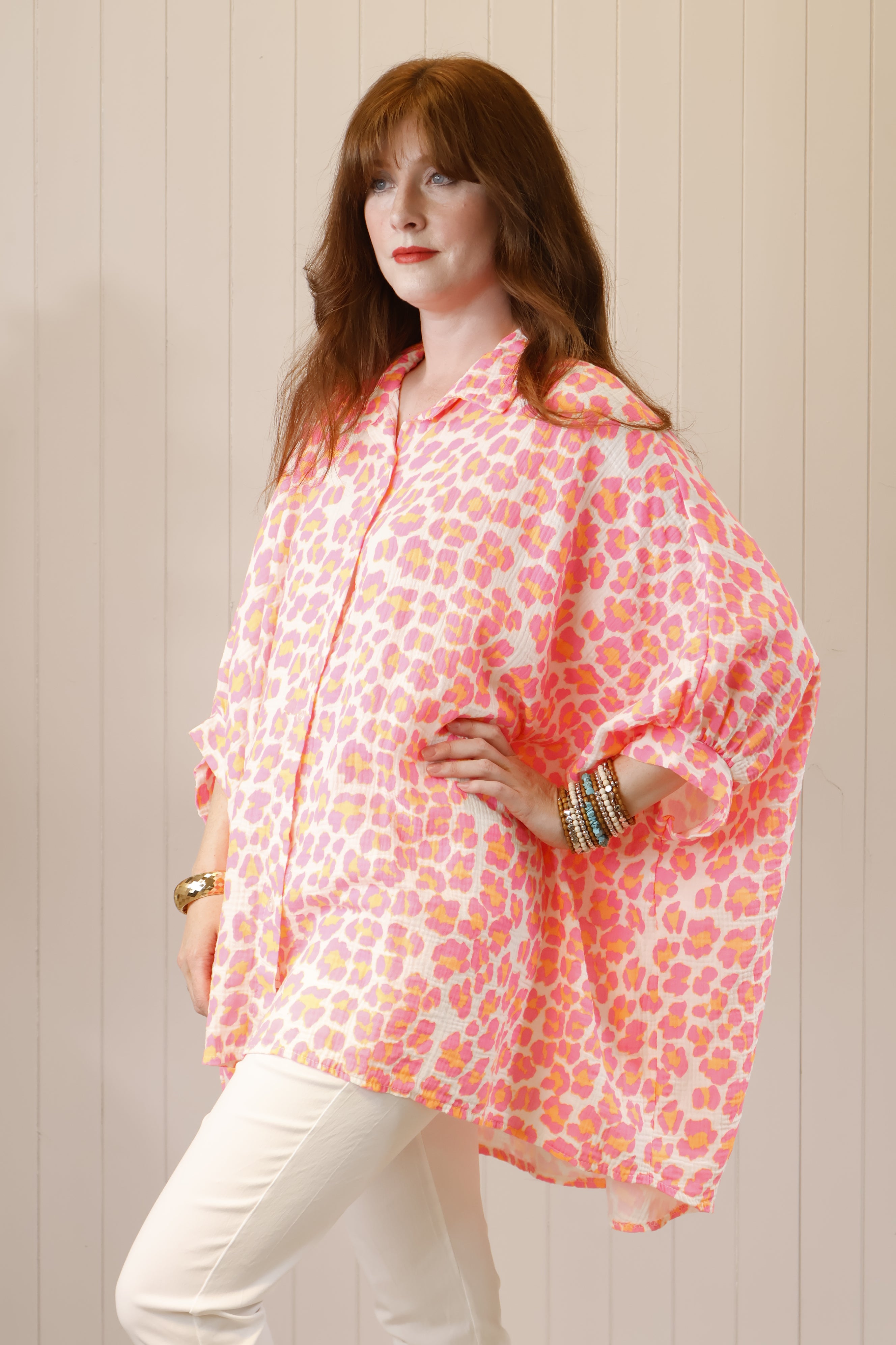 Neon Pink Leopard Print Oversized Shirt for Women - Trendy Streetwear & Casual Outfit for Parties, Concerts, and Nightlife