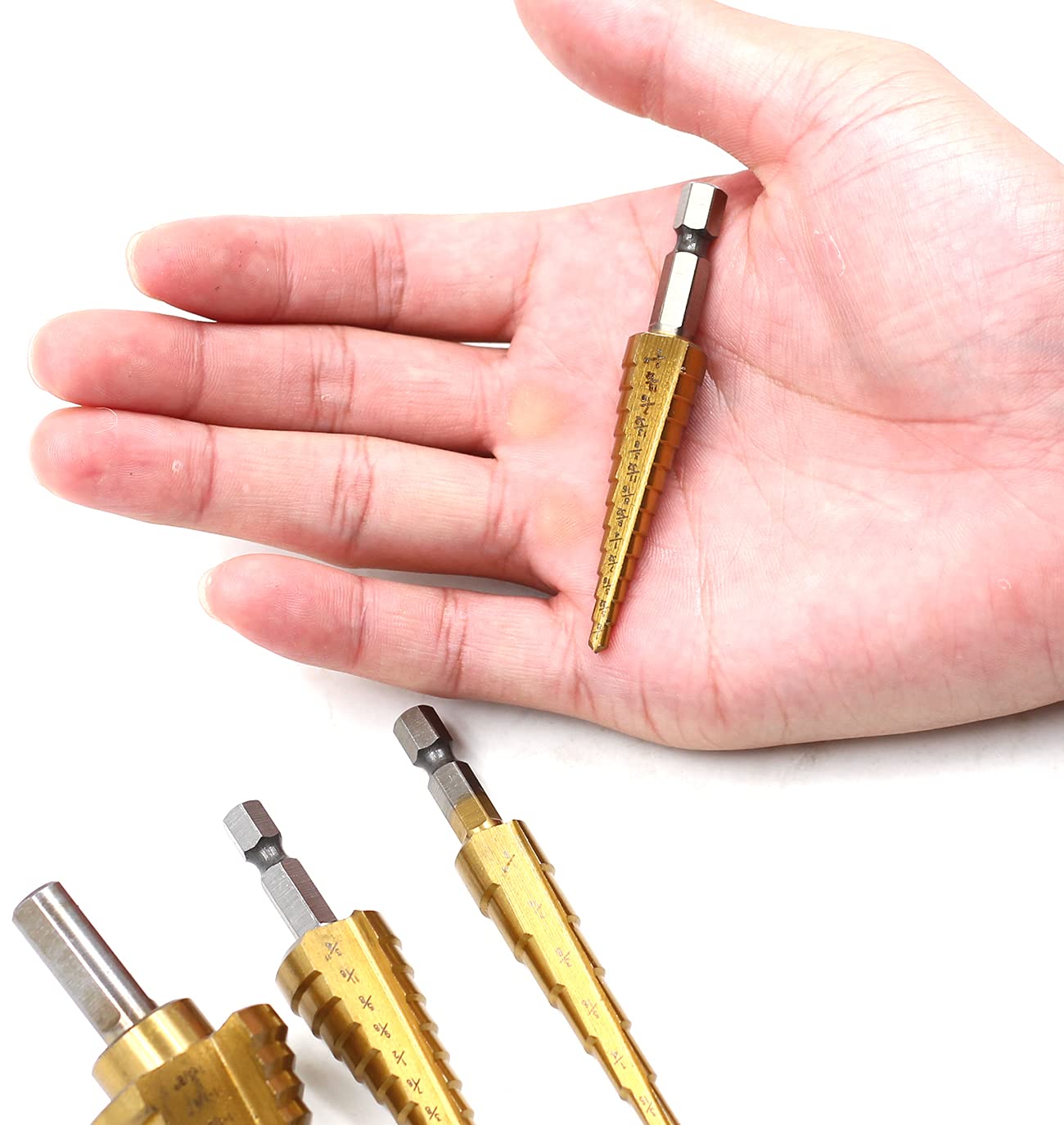 4-Piece HSS Titanium Coated Step Drill Bit Set for Wood, Metal & Hard Materials - High Speed Steel Hole Drilling Tool Kit for DIY Projects, Home Improvement & Professional Use