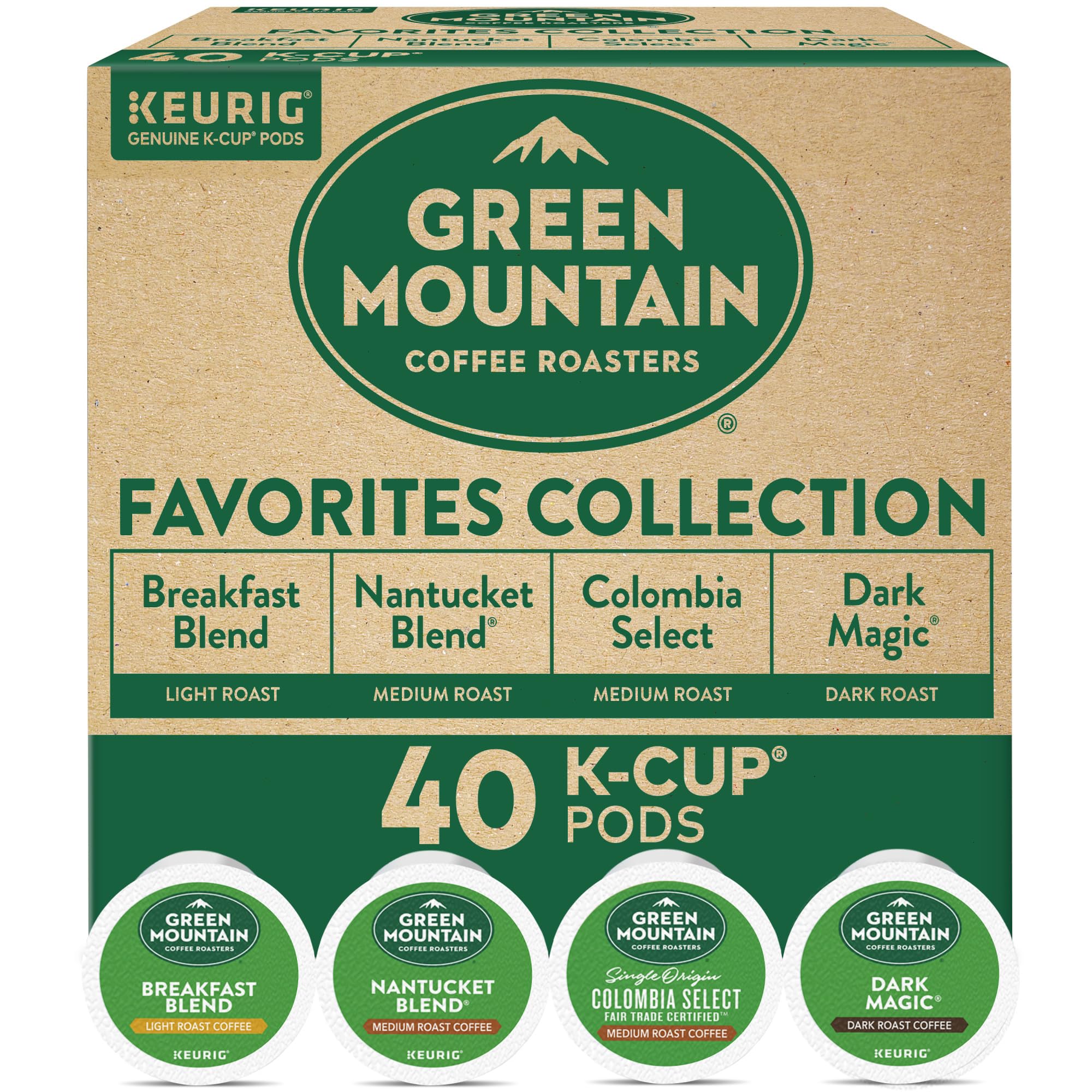 Keurig Green Mountain Coffee Roasters Favorites Variety Pack - 40 Single-Serve K-Cup Pods Sampler | Premium Coffee Blend for Office, Home & Gifts | Compatible with Keurig Brewers