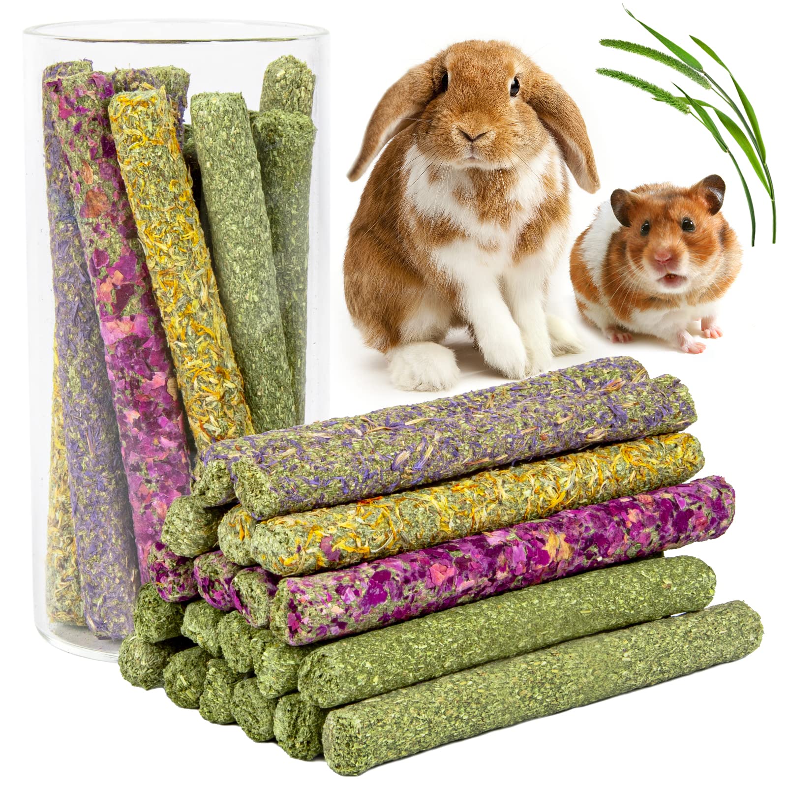 Sofier 32Pcs Timothy Hay Sticks 320g - Natural Rabbit Chew Toys for Bunny, Guinea Pig, Hamster, Chinchilla, Rat & Gerbil | Handmade Dental Treats for Small Pets | Perfect for Cage Enrichment & Teeth Health