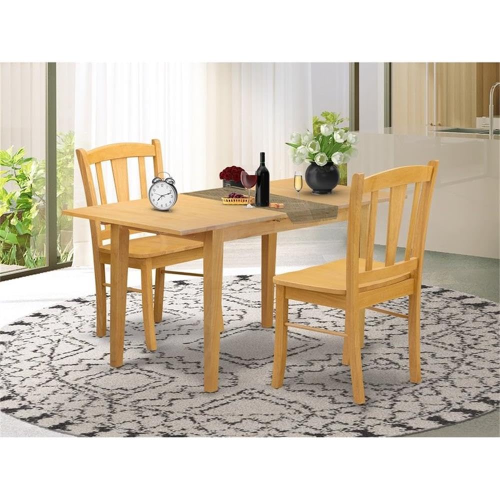 East West Furniture NFDL3-OAK-W 3 Piece Oak Dining Set with Butterfly Leaf Table & 2 Chairs, 32x54 Inch - Perfect for Small Kitchens, Breakfast Nooks & Compact Dining Spaces