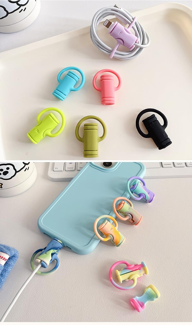 2 in 1 Silicone Data Cable Protector Cover - Cute Charging Cord Winder for iPhone, Android, USB Cables (3 Pack) - Phone Charger Cable Saver for Women, Girls & Kids - Perfect for Home, Office, Travel & School Use