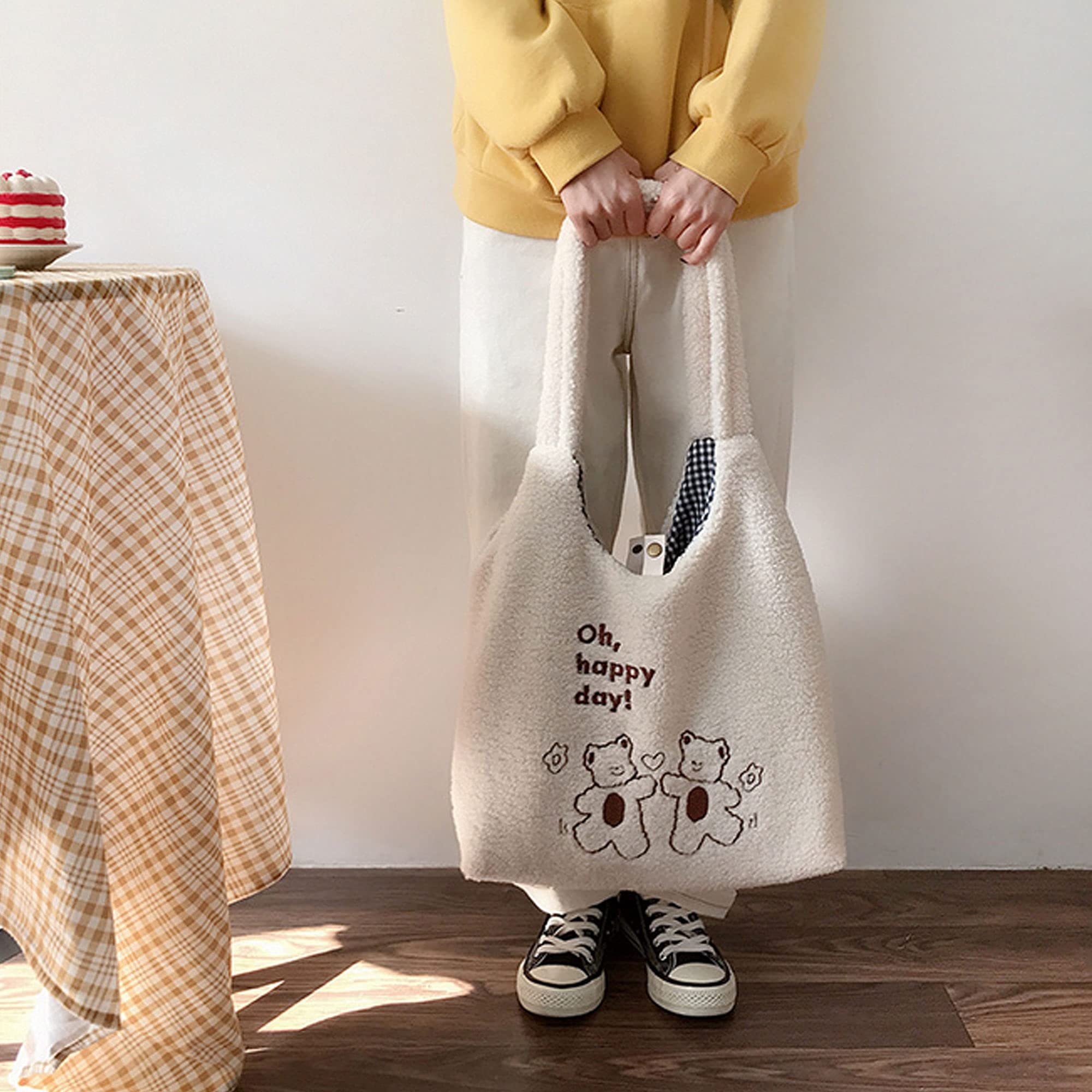 MEGAUK Women's Faux Fur Tote Bag - Cute Plush Bear Fluffy Shoulder Bag for Women & Girls - Perfect for Shopping, Dating, Work & Travel Accessories