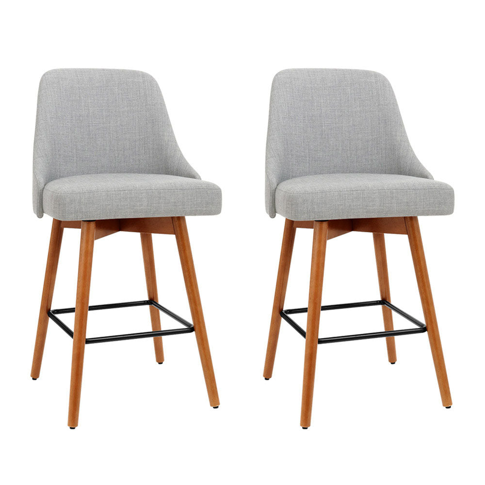 2 Pack Swivel Bar Stools with Wooden Seat in Grey - Perfect for Kitchen Island, Breakfast Nook & Home Bar Decor