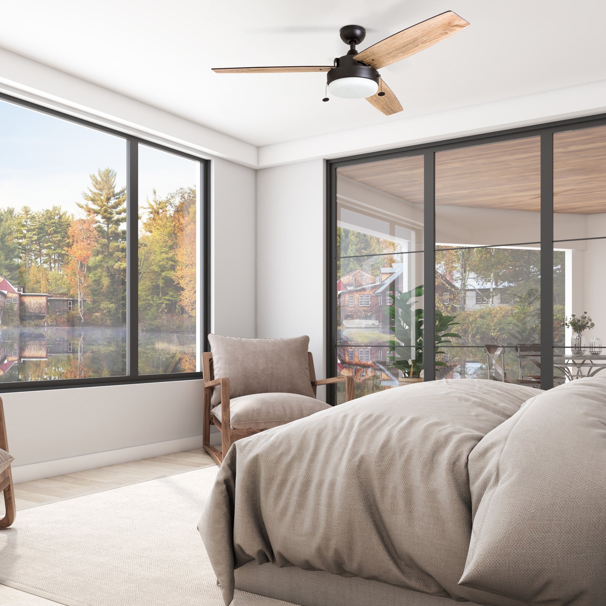 52 Inch Statham Ceiling Fan with Pull Chain in Espresso Finish - Perfect for Living Room, Bedroom, and Outdoor Patio Cooling
