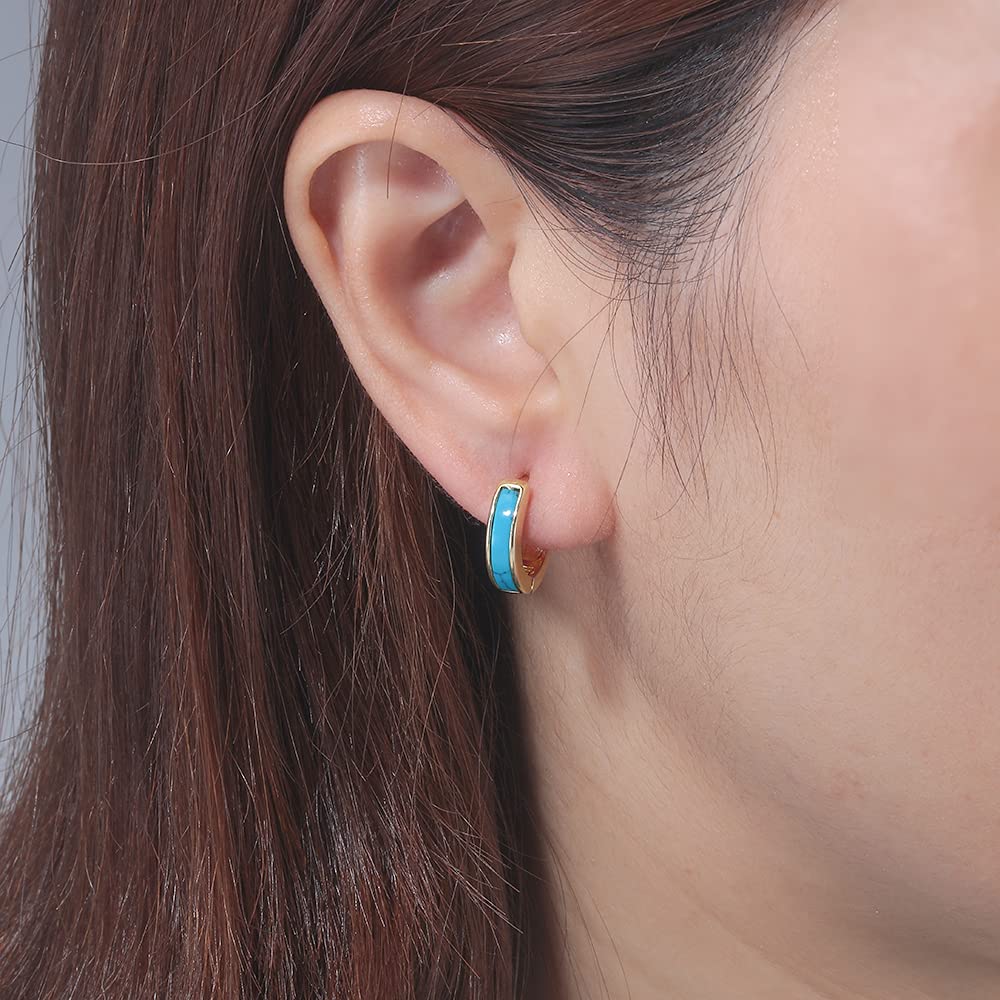 Sterling Silver Plated Small Hoop Earrings for Women & Men - Hypoallergenic Huggie Earrings with Turquoise Gemstone for Sensitive Ears | Perfect for Everyday Wear, Gifts & Special Occasions