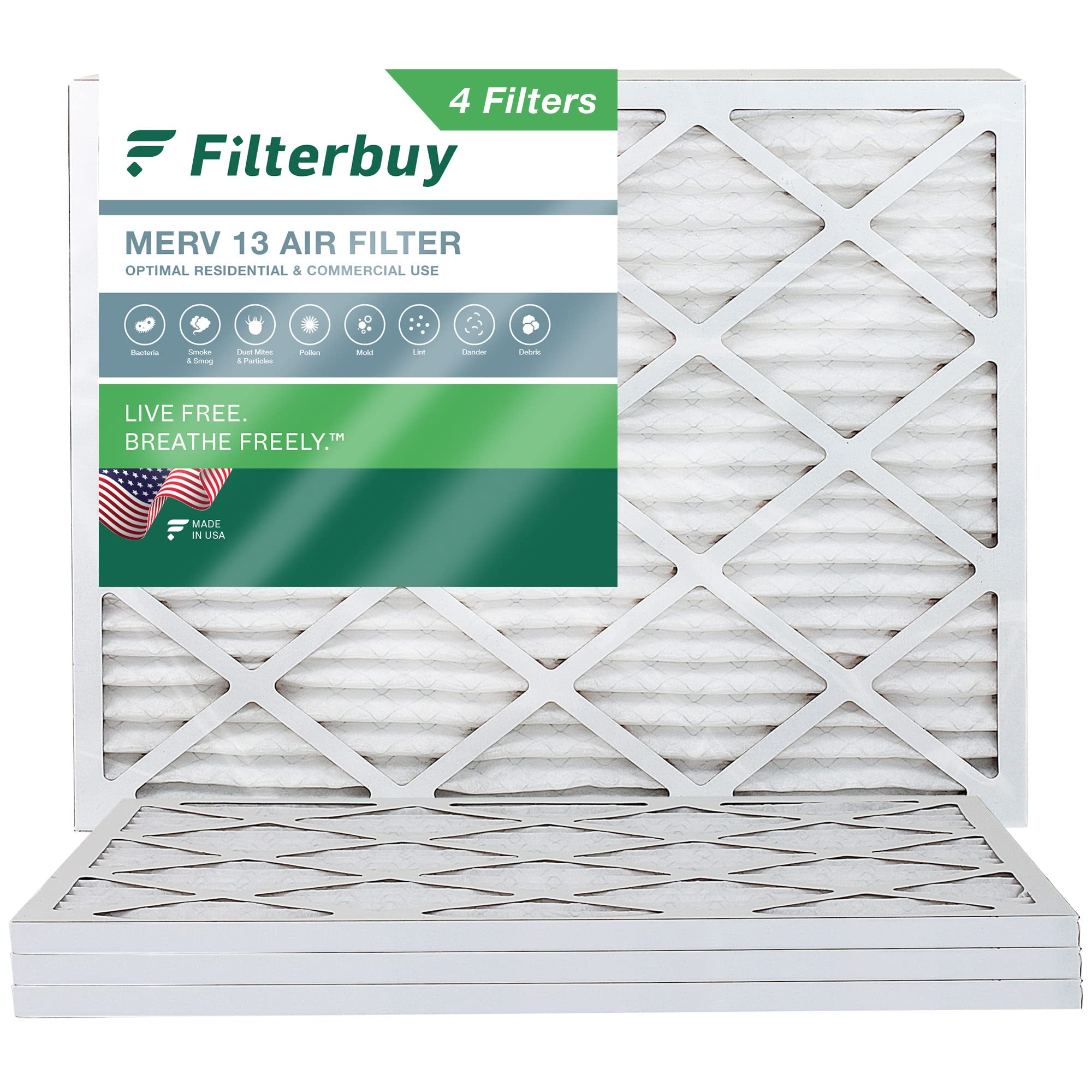 Filterbuy 21x23.5x1 MERV 13 Air Filter 4-Pack - Premium Pleated HVAC Furnace Filters for Home AC, Allergies & Dust (Actual Size 21x23.5x1 Inches) - Ideal for Living Rooms, Bedrooms & Offices