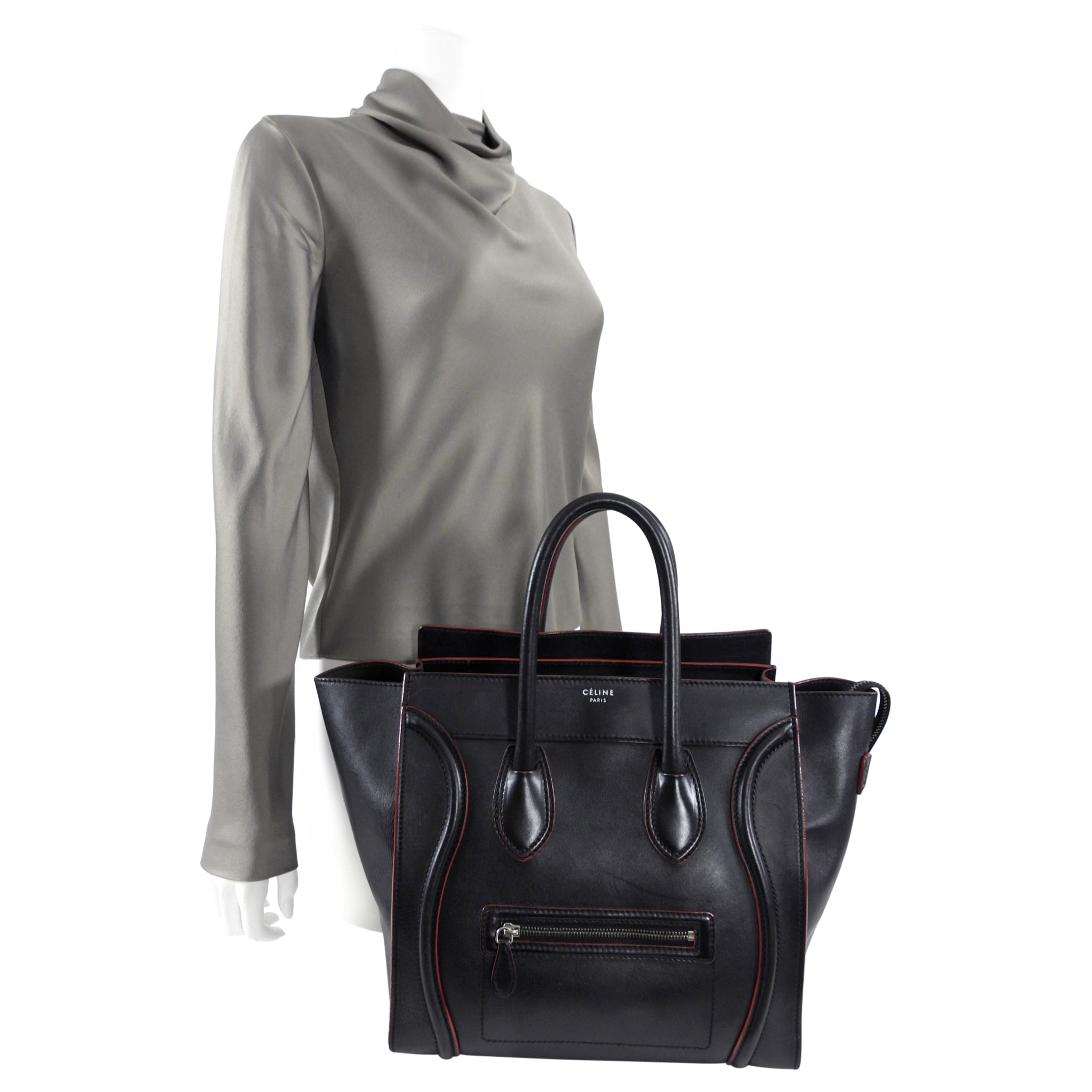 Celine Black Leather Mini Luggage Tote Bag for Women - Stylish Designer Handbag for Work, Travel & Everyday Use