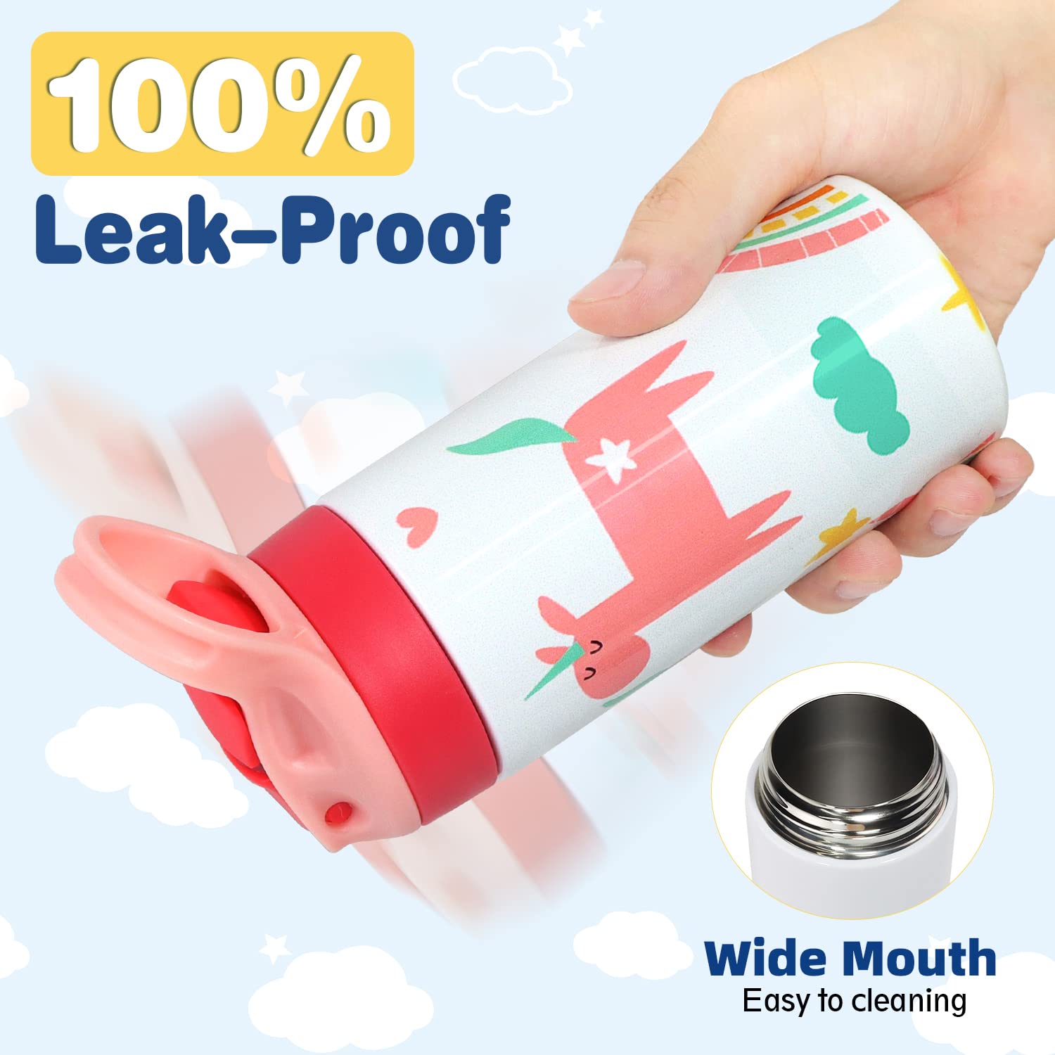 Mocaru 12oz Stainless Steel Kids Sippy Cup with Leak-Proof Straw Lid - Insulated Toddler Water Bottle with Handle - 8 Pack Sublimation Ready Tumbler Cups for Daycare, School & Outdoor Activities