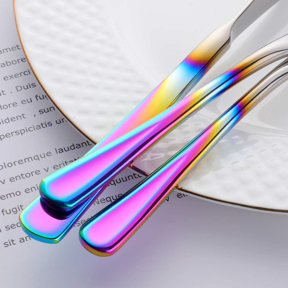 20-Piece Stainless Steel Silverware Set - Heavyweight Flatware Cutlery for 4 (Knife, Fork, Spoon) - Mirror Finish, Dishwasher Safe - Gradient Rainbow Design - Perfect for Dinner Parties, Restaurants & Everyday Dining