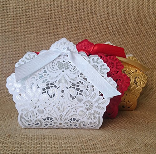 150 Gold/Red/White Wedding Favor Candy Boxes - Elegant Wedding Party Favors, Bridal Shower Gifts & Decoration - Perfect for Wedding Receptions, Anniversary Celebrations and Special Events