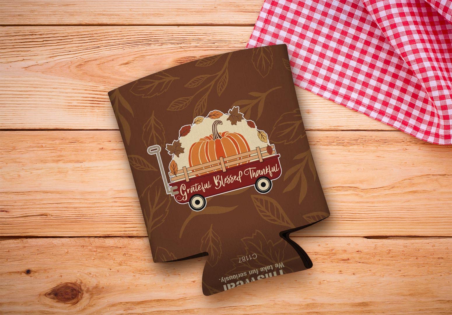 96-Pack Fall Themed Can Coolers - Grateful Blessed Thankful Wagon Design | White Insulated Beverage Sleeves for Autumn Parties, Thanksgiving Gatherings & Outdoor Events