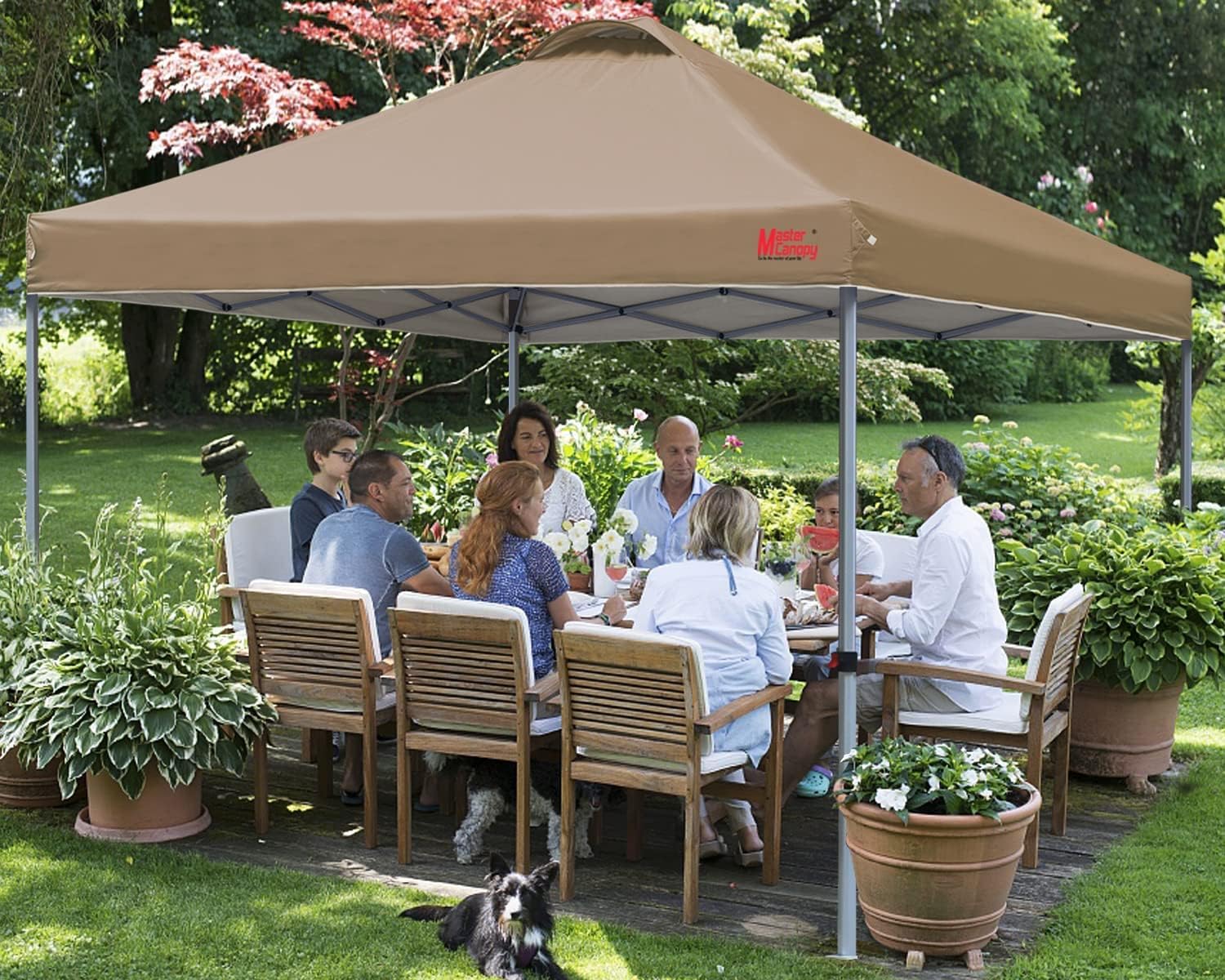 MASTERCANOPY 12x12 Durable Pop-up Canopy Tent with Roller Bag - Khaki Color, Instant Shelter for Outdoor Events, Camping, Picnics & Beach Parties