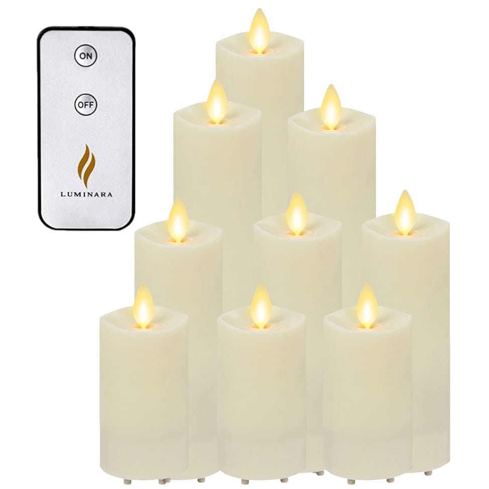 Luminara Outdoor Flameless LED Pillar Candles Set of 9 - Battery Operated Ivory Weatherproof Electric Candles with Remote & 24-Hour Timer | Perfect for Home Decor, Holiday Parties, Wedding Centerpieces, and Outdoor Dining Ambiance