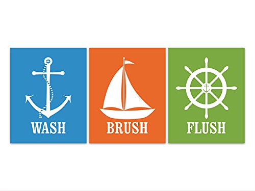 Nautical Bathroom Rules Wall Art for Boys - Wash Brush Flush Canvas Print (11x14 inches) - Perfect for Kids' Bathroom, Nursery & Coastal Themed Decor
