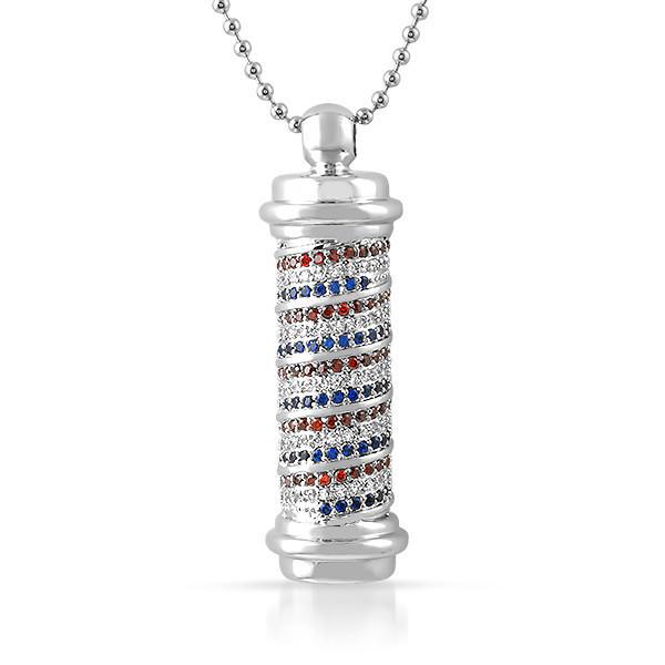 925 Sterling Silver Iced Out Barber Pole Pendant Necklace for Men - Hip Hop Jewelry, Bling Chain for Rappers & Streetwear Fashion - Perfect for Gifts, Parties & Music Events