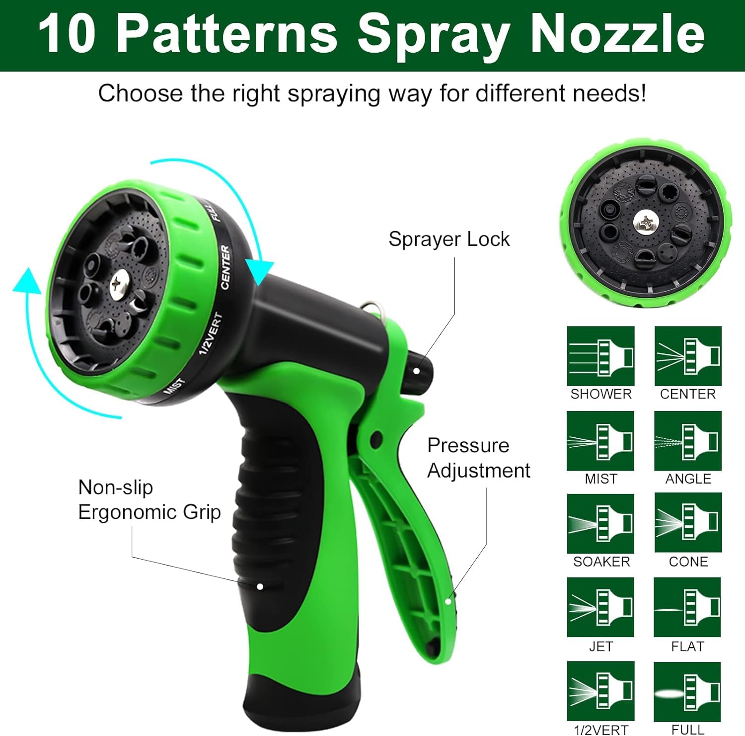 50 FT Expandable Garden Hose with 10-Function High-Pressure Spray Nozzle - Heavy Duty Flexible Water Hose with 3/4