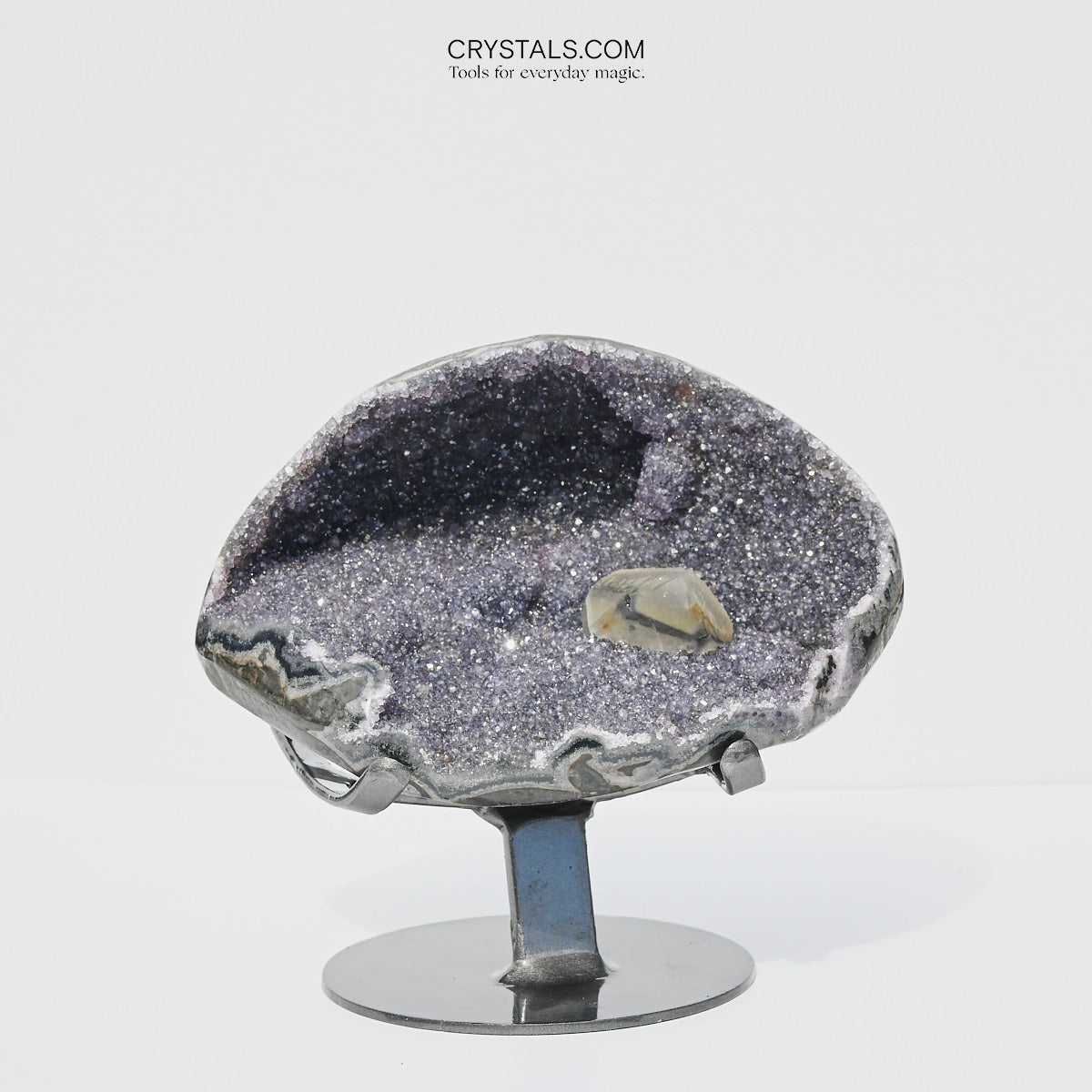 9 Inch Amethyst with Calcite Geode on Stand - Natural Crystal Decor for Home, Office & Meditation Space