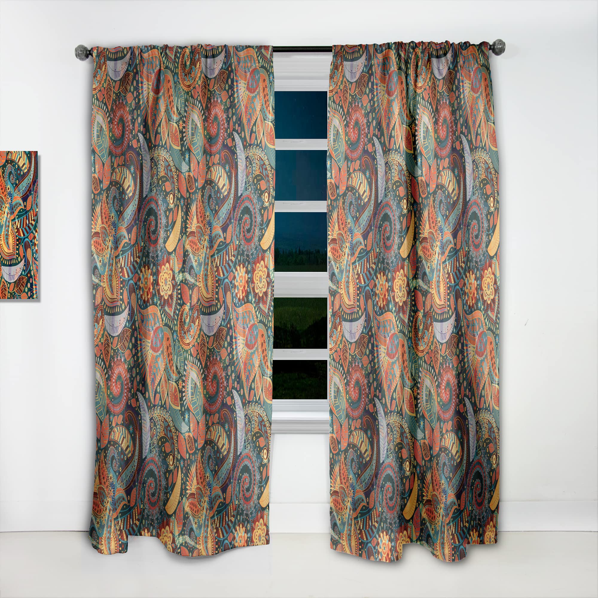 DesignQ Paisley Floral Pattern Thermal Insulated Curtains - Single Panel 52x63 Inch - Elegant Window Drapes for Bedroom & Living Room - Perfect for Home Decor & Light Blocking