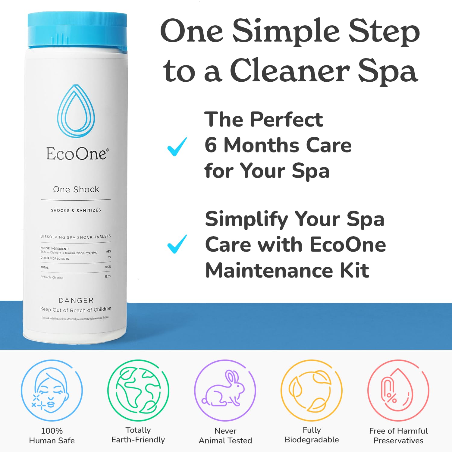 EcoOne Hot Tub Chemical Maintenance Kit - Spa Shock & Conditioner Set with Chlorine Granular & Monthly Conditioner - 6 Month Supply for Crystal Clear Water - Perfect for Backyard Relaxation & Hydrotherapy