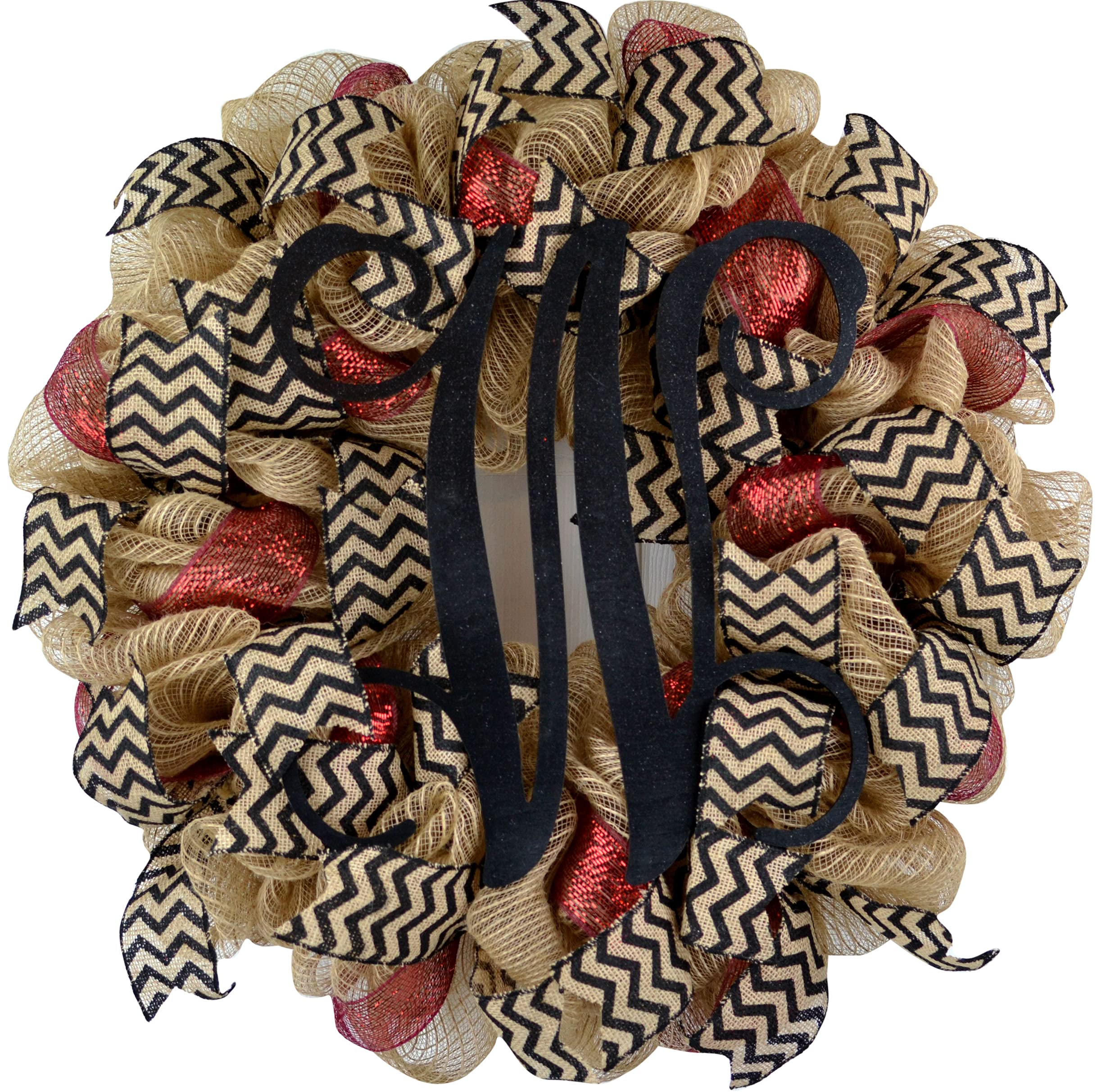 Personalized Monogram Wreath - Handmade Jute Burlap & Maroon Chevron Letter Wreath for Weddings, Home Decor, Front Door Decorations - Perfect Wedding Gift & Housewarming Present