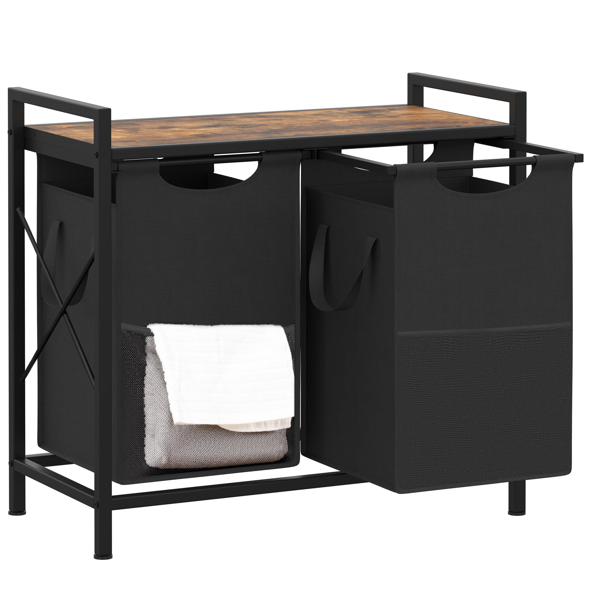 Heybly Laundry Hampers - 2 Pack 12.5 Gallon Laundry Baskets with Large Desktop Sorter | Rustic Storage Shelf for Laundry Room, Bathroom & Dorm Organization | Perfect for Clothes Sorting, Storage & Space Saving