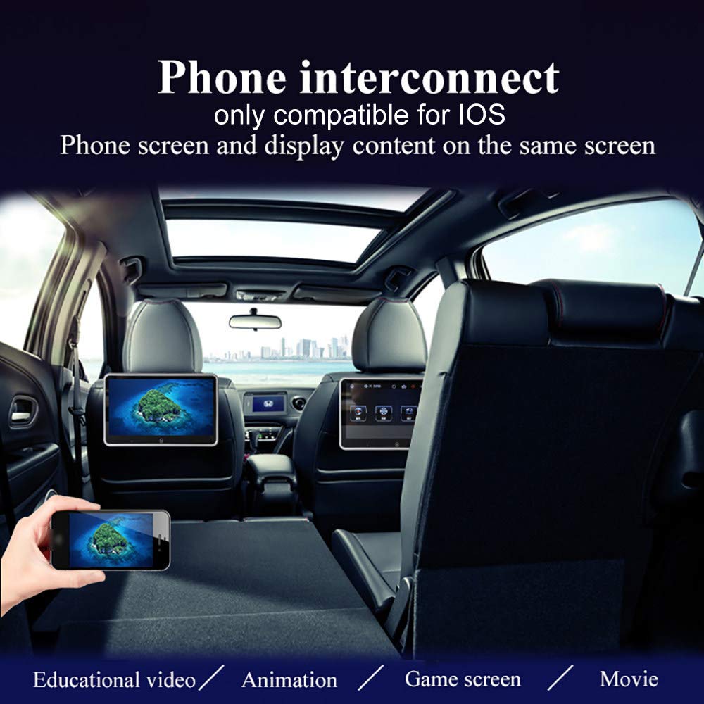 10.1 Inch HD LED Car Headrest Bluetooth Player with USB/TF Card Support - Kids Travel Entertainment for Backseat | Silver-Black