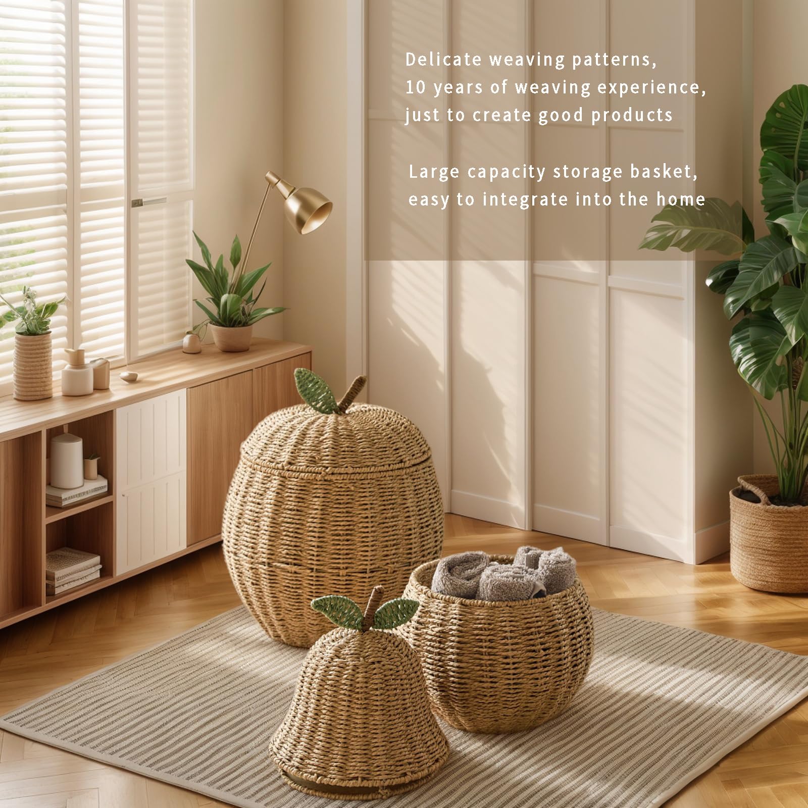 Pear-Shaped Woven Rattan Storage Basket with Lid - 21x41.5cm Cute Fruit Home Decor Organizer for Bedroom, Office & Bathroom | Eco-Friendly Storage Bin for Toys, Blankets & Laundry