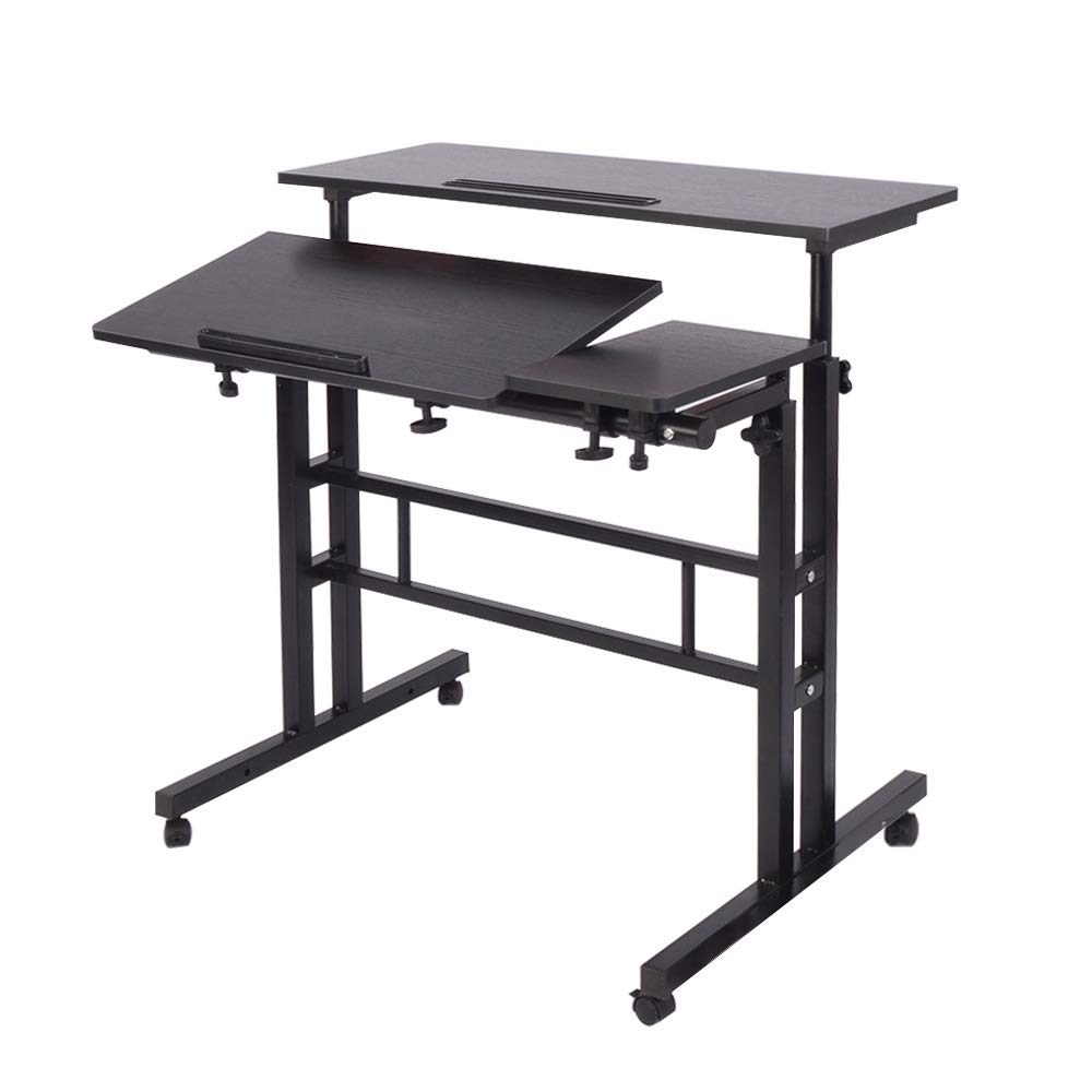 Adjustable Rolling Standing Desk - Mobile Sit Stand Computer Workstation with Wheels for Home Office, Black | Ergonomic Height Adjustable Desk for Work, Study, and Gaming