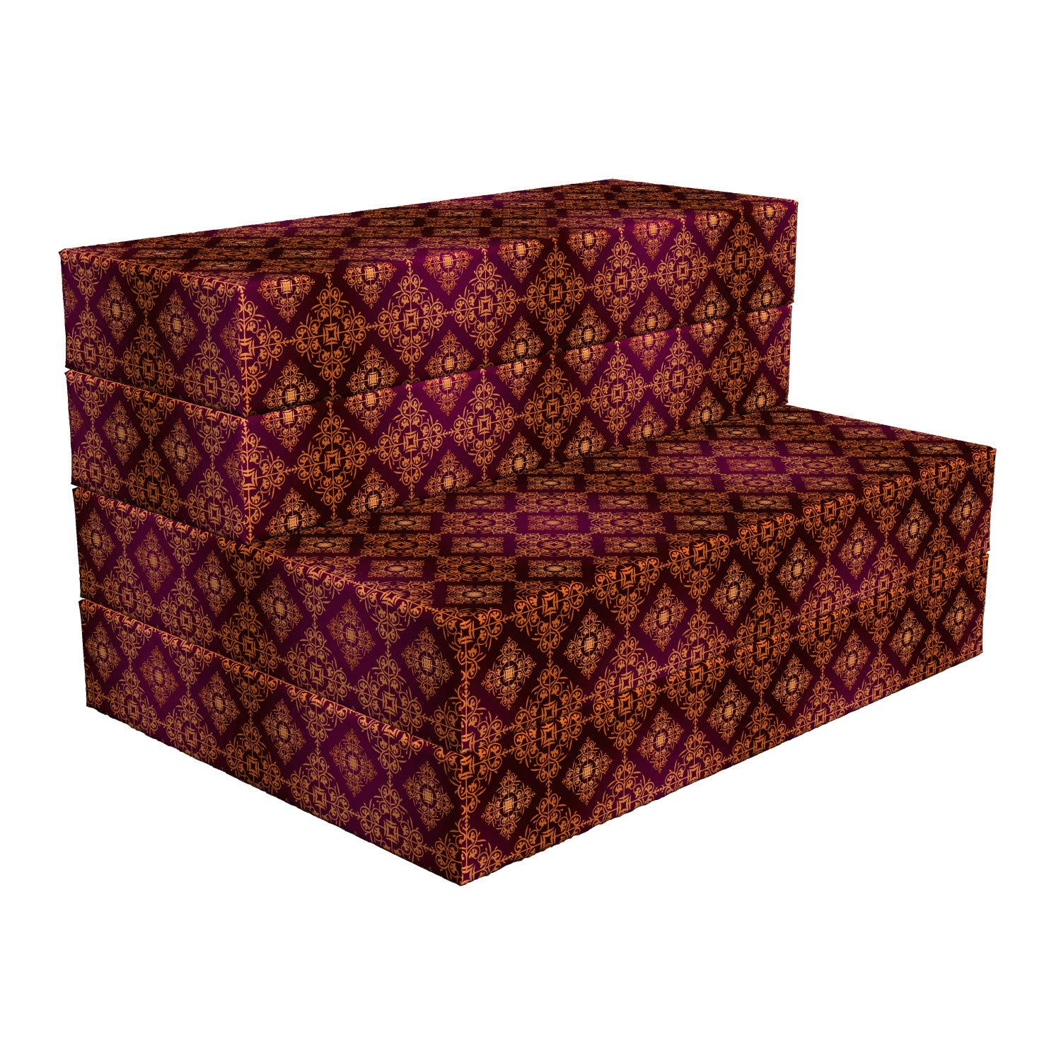 Ambesonne Foldable Mattress | Victorian Damask Pattern in Orange, Magenta & Black | 74.8