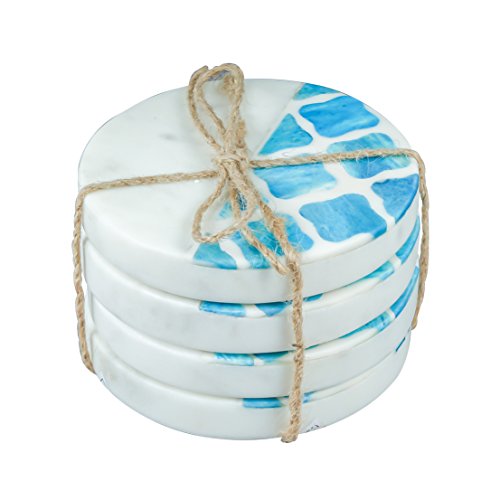 Rnd White With Teal Inlay