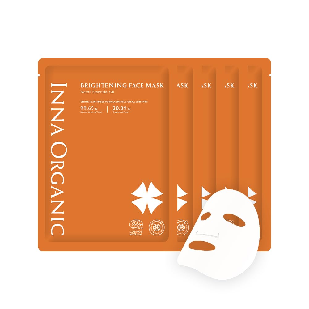 Neroli Brightening Sheet Mask for Radiant Skin - Pack of 5 | Even Skin Tone & Hydration | Vegan & Natural Skincare | Perfect for Home Spa & Self-Care Routine (0.8 fl.oz Each, Packaging May Vary)