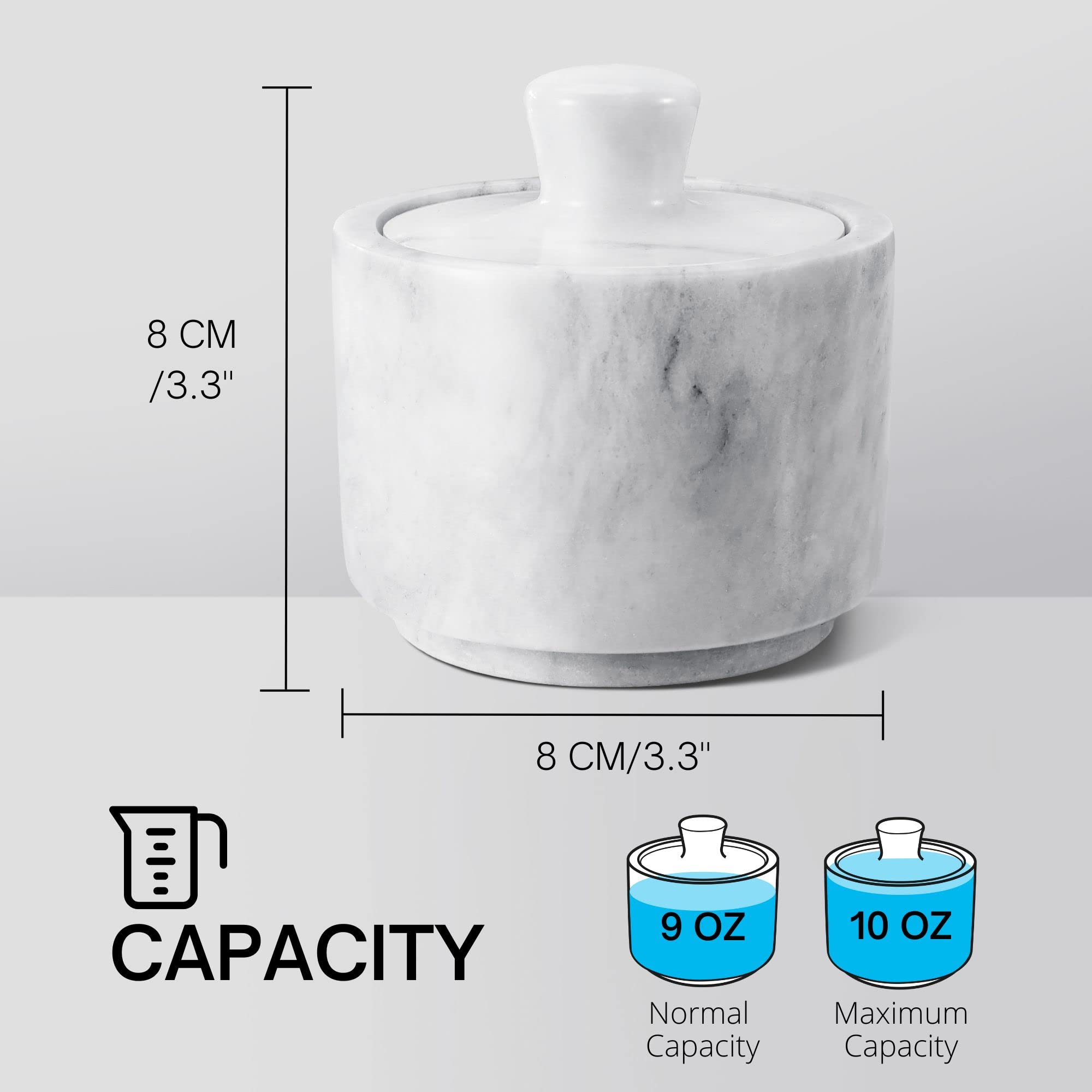 Flexzion Marble Salt Cellar with Lid - Premium Multi-Purpose Marble Container for Spices (Salt, Pepper, Paprika) & Jewelry Storage - Elegant Marble Box for Kitchen, Dining Table & Vanity Organizer (White) - Perfect for Home Decor & Gift Giving