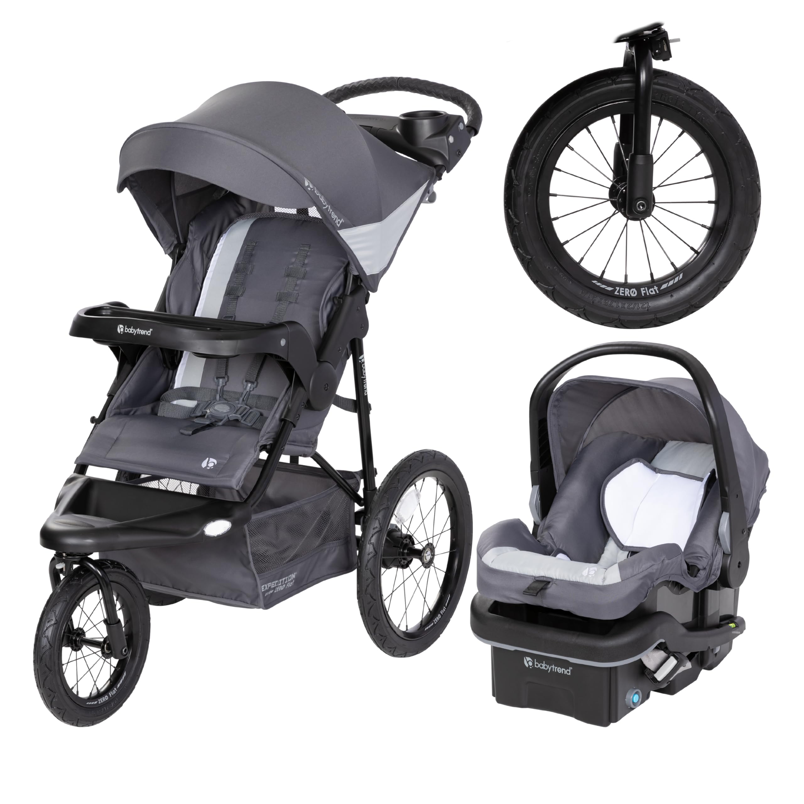 Baby Trend Expedition® Zero Flat Jogger Travel System with LED Lights - Lightweight Stroller & Car Seat Combo for Newborns to Toddlers | Perfect for City Walks, Shopping & Travel | Dash Grey