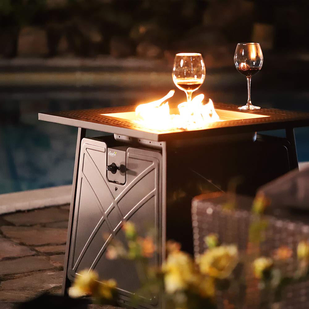 BALI OUTDOORS 28 Inch Square Propane Fire Pit Table - 50,000 BTU Outdoor Gas Fire Pit with Lid & Blue Fire Glass - Perfect for Patio, Backyard, Deck, and Garden Gatherings