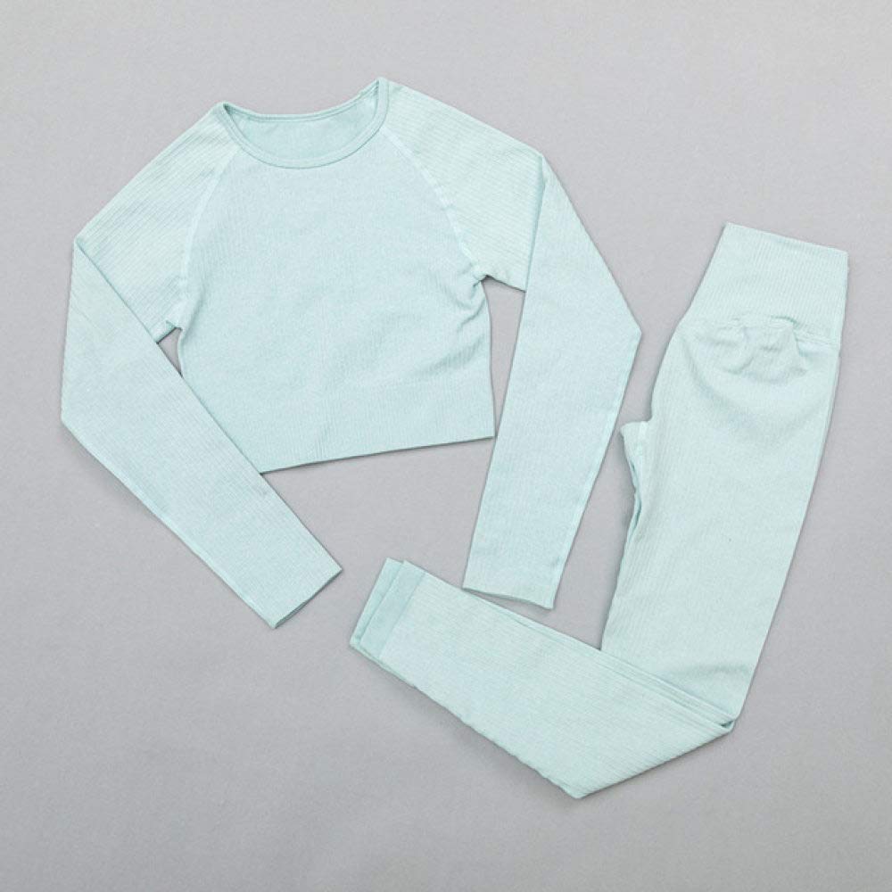 YHWW Women's High Waist Yoga Pants & Sports Top Set - Breathable Workout Leggings & Gym Shirts for Yoga, Running & Fitness - Blue Sportswear Outfit for Women