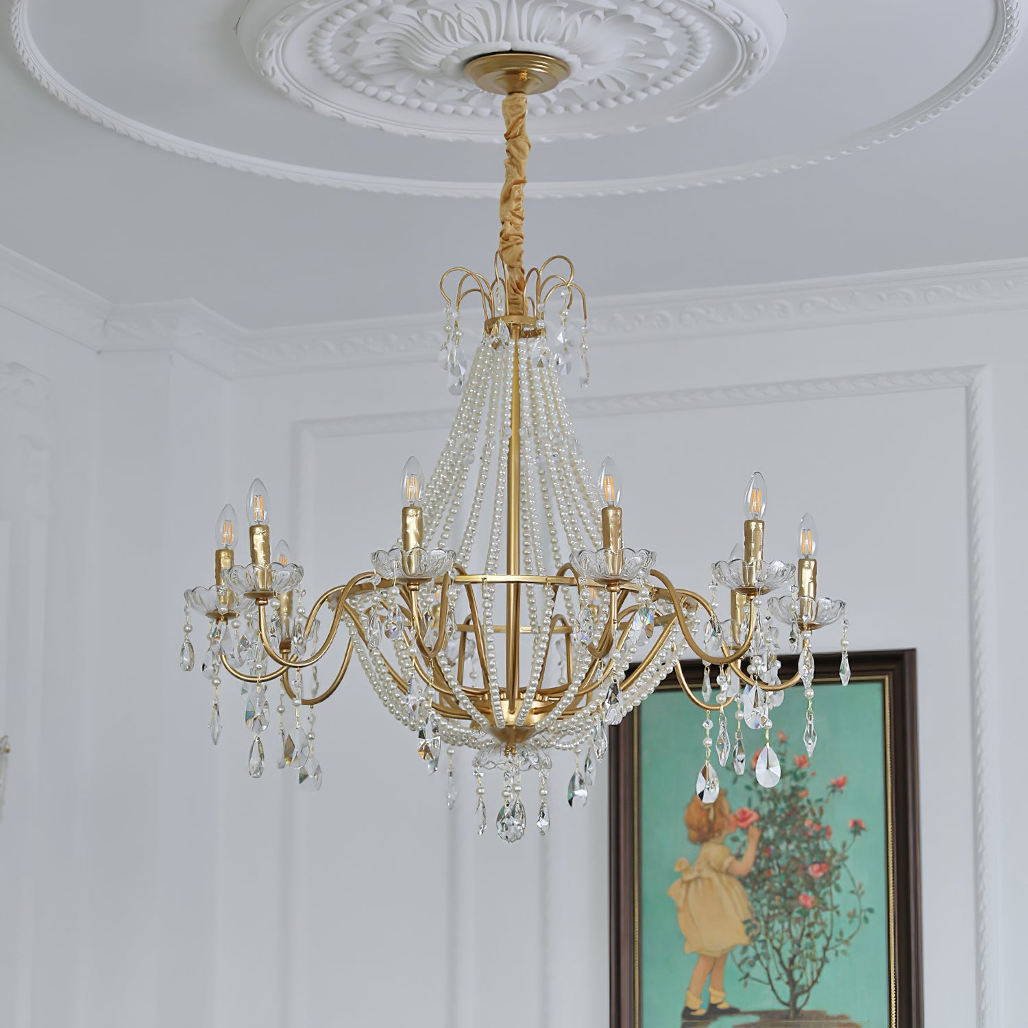 Arcadia Gold Chandelier - Elegant Crystal Ceiling Light Fixture for Dining Room, Living Room & Bedroom | Modern Luxury Lighting for Home Decor