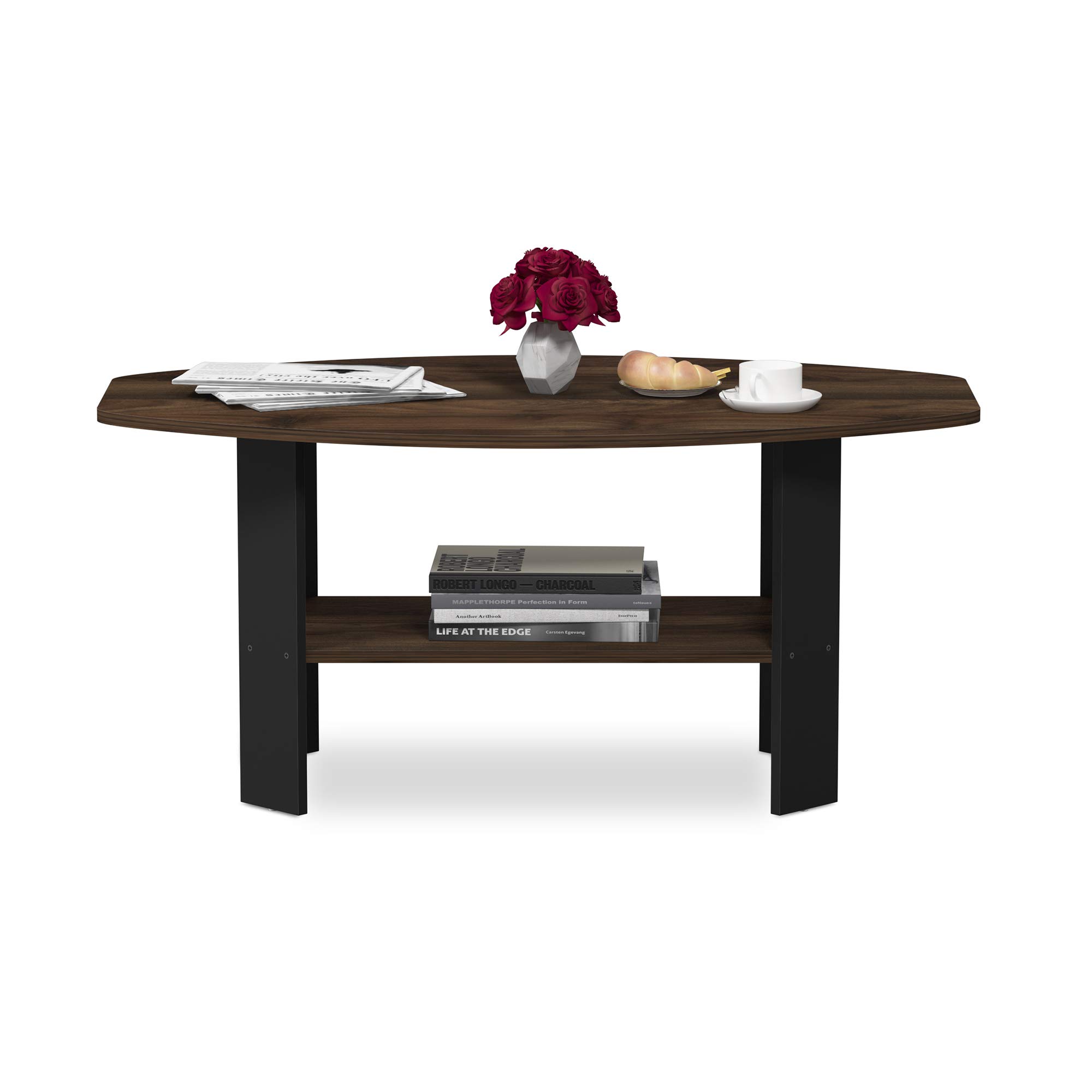 Furinno Simple Design Coffee Table - Modern Columbia Walnut & Black Finish End Table for Living Room, Bedroom, Office - Perfect for Small Spaces & Home Decor