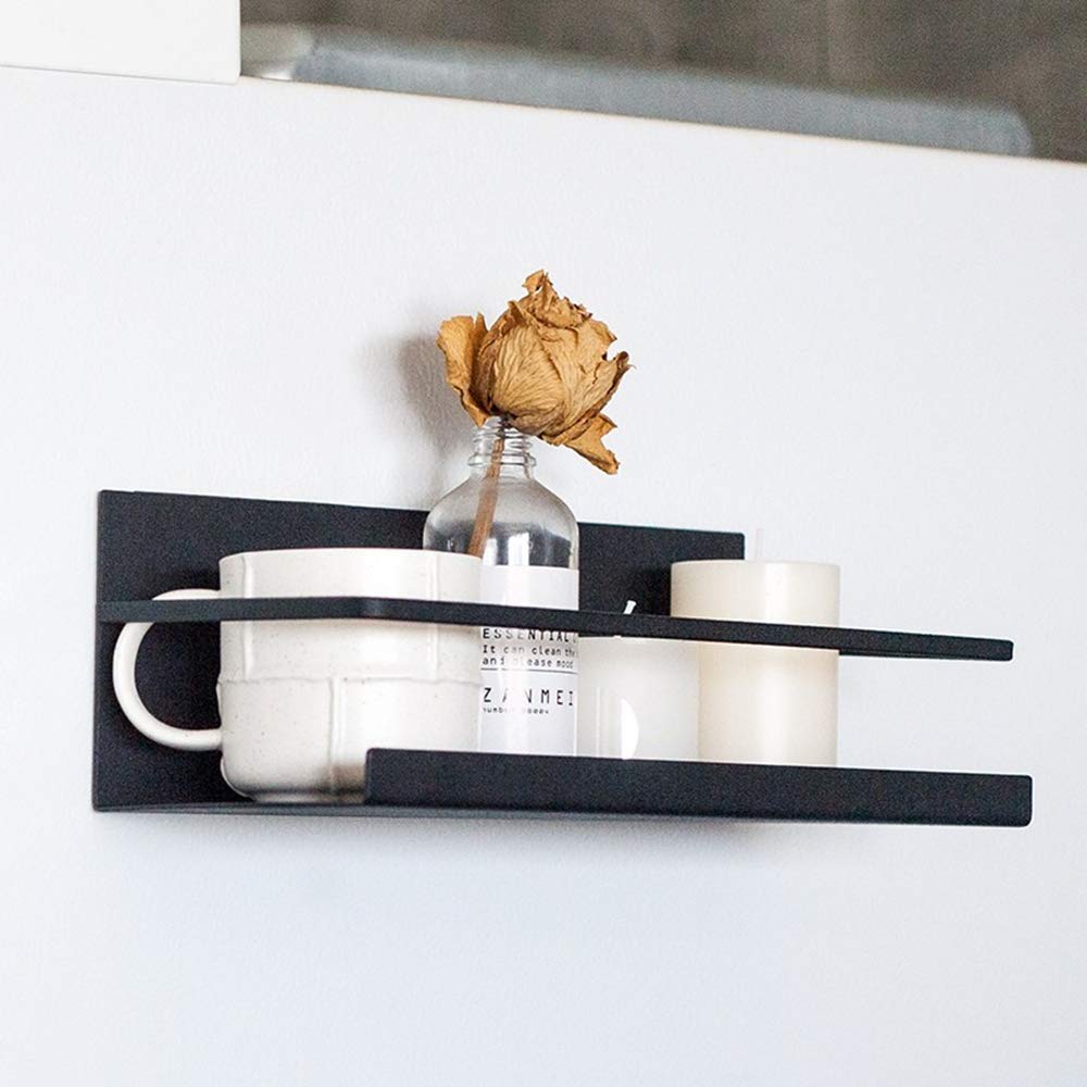Magnetic Refrigerator Spice Rack Organizer - Single Tier Black Spice Storage Shelf for Kitchen, Pantry & Small Space Organization | Perfect for Fridge, Freezer & Metal Surfaces