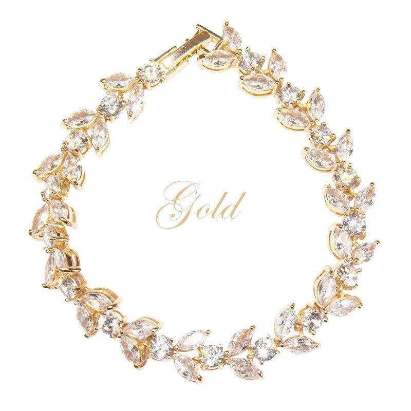 Elegant Crystal Wedding Bracelet with Gold Finish - Perfect for Brides, Bridesmaids, and Special Occasions
