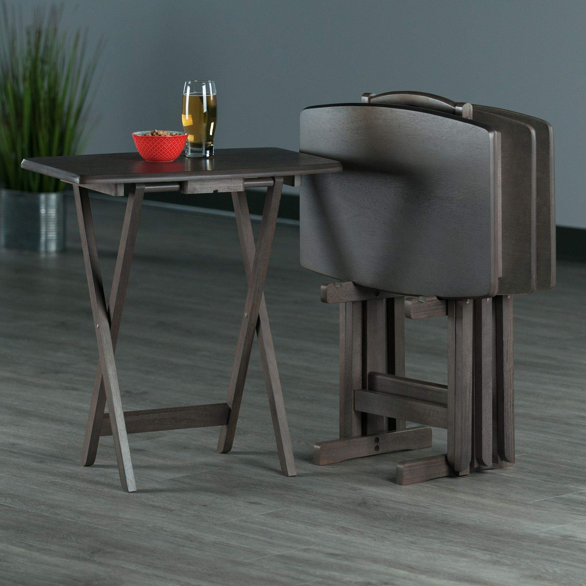 5-Piece Oyster Gray Modern Oversized Snack Table Set - 25.5 Inch Square Coffee Table for Living Room, Patio & Small Space Decor