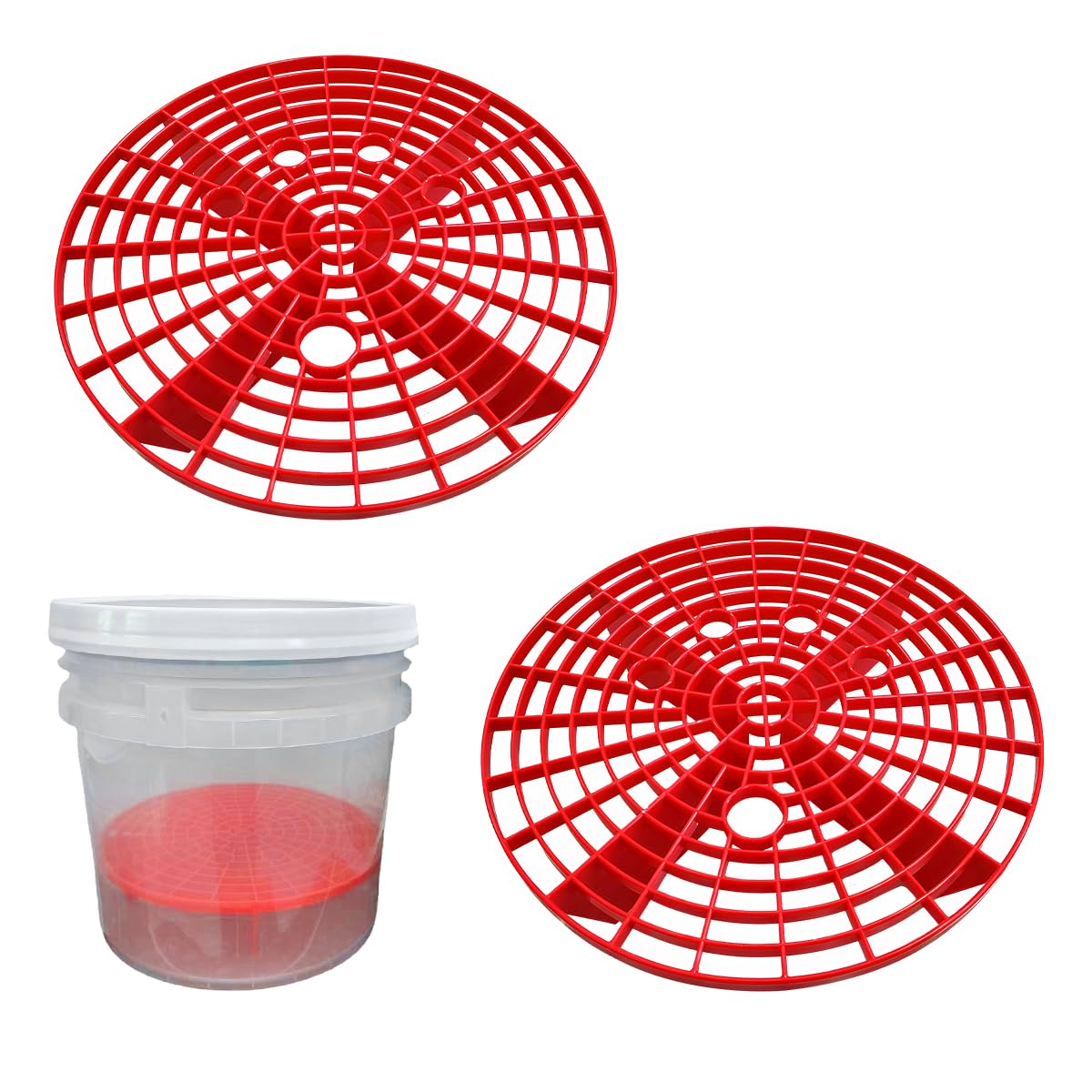 2 PCS Car Wash Bucket Inserts with Grit Trap - Universal 12 Inch Diameter Plastic Vehicle Wash Bucket Insert, Auto Detailing Dirt Collector for Car Cleaning Accessories (Red) - Perfect for DIY Car Washing & Detailing at Home or Professional Auto Shops