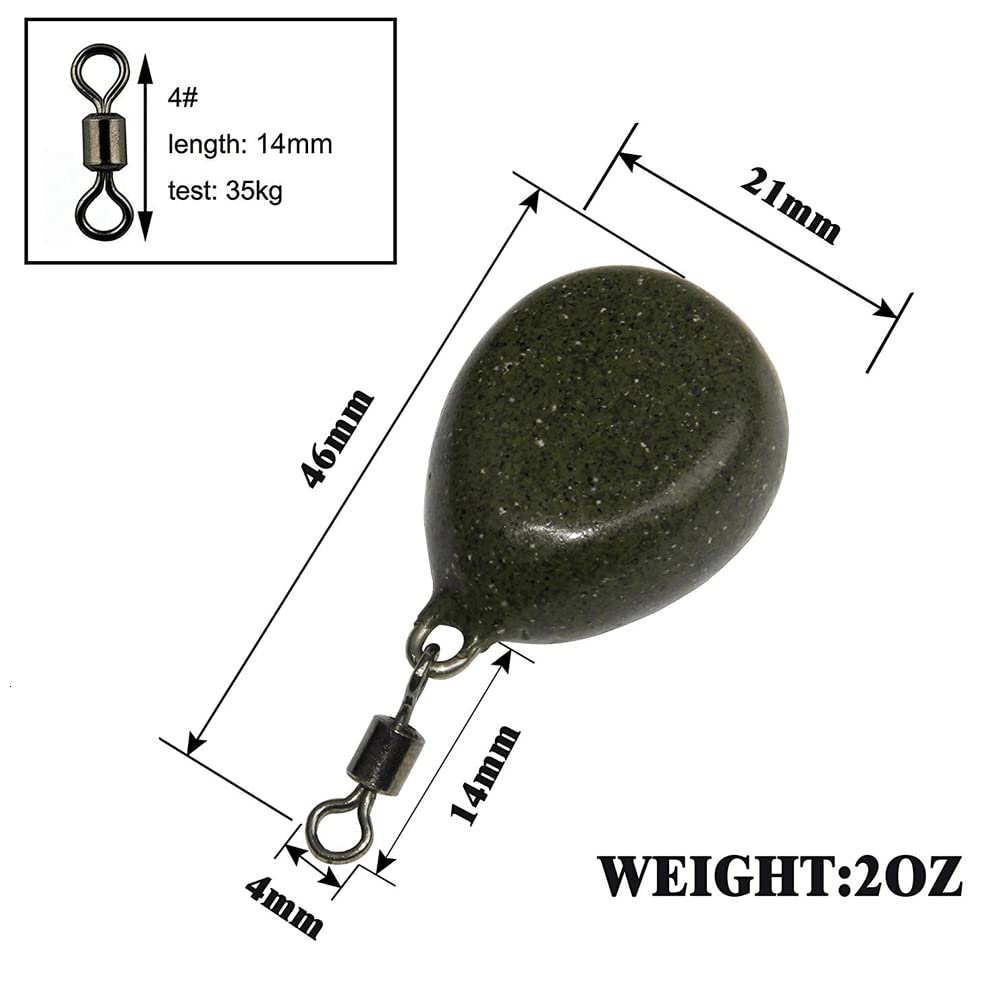 6Pcs Flat Pear Swivel Sinker Weights 2oz - Coated Tapered Carp Fishing Weights for Freshwater & Saltwater Fishing | Ideal for Bottom Fishing, Ledgering and Feeder Rigs