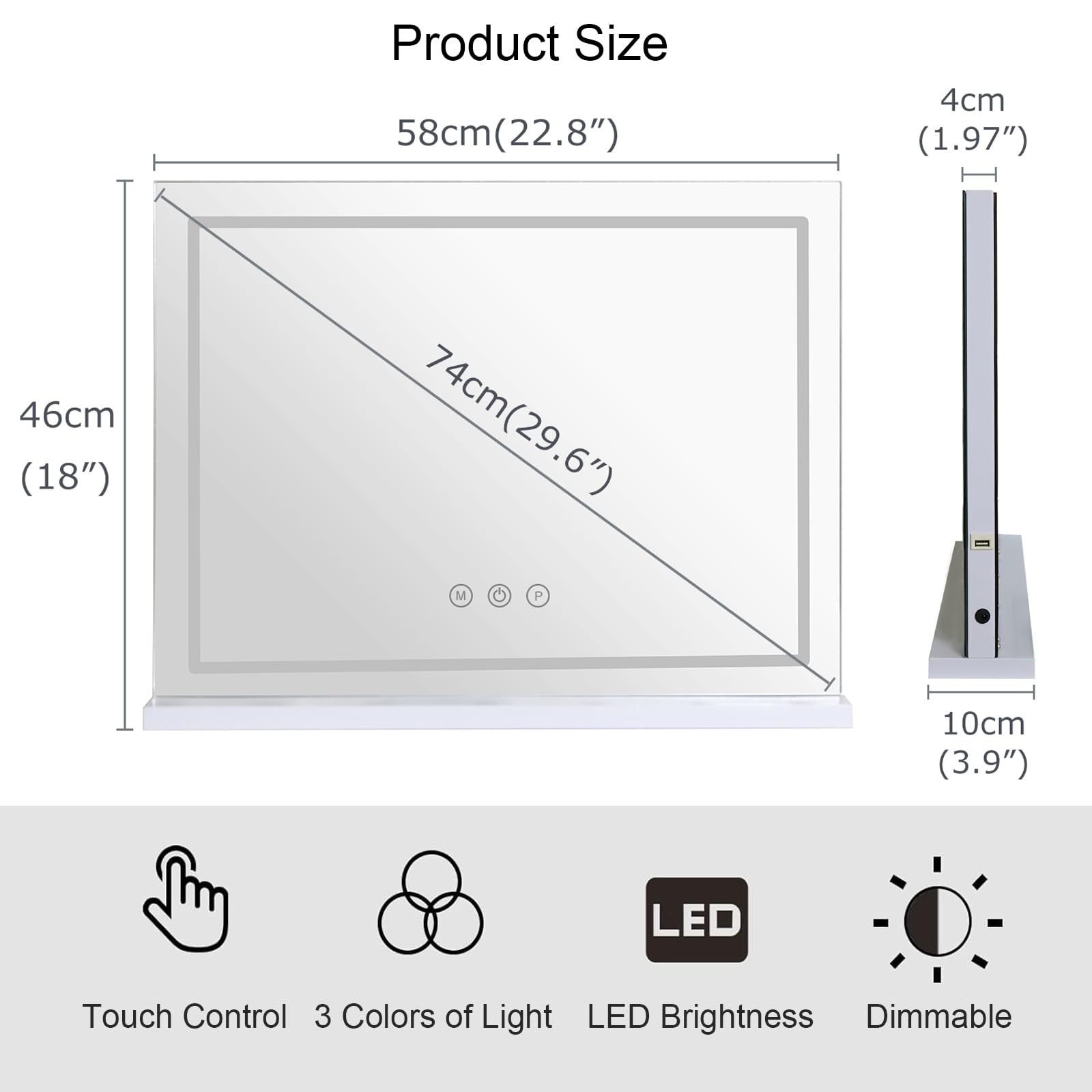 10X Magnification LED Makeup Mirror with Lights - 3 Color Lighting Modes, USB Charging, Adjustable Brightness - Perfect for Bedroom Vanity, Dressing Table or Bathroom (White, Tabletop/Wall-Mounted)
