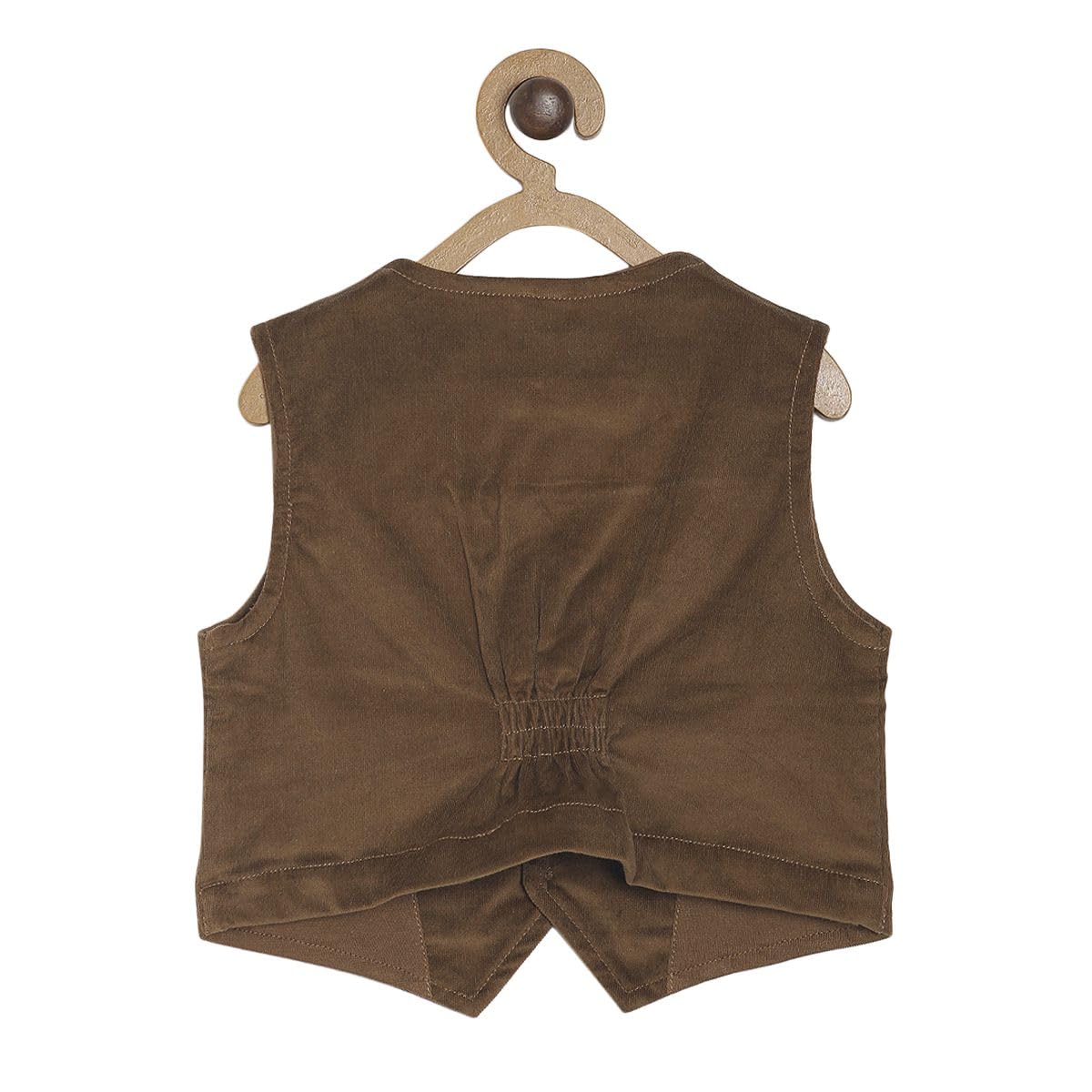 Miniklub Baby Woven Cotton Waist Coat - Soft Brown Infant Vest for Boys & Girls | Perfect for Photoshoots, Special Occasions & Everyday Wear