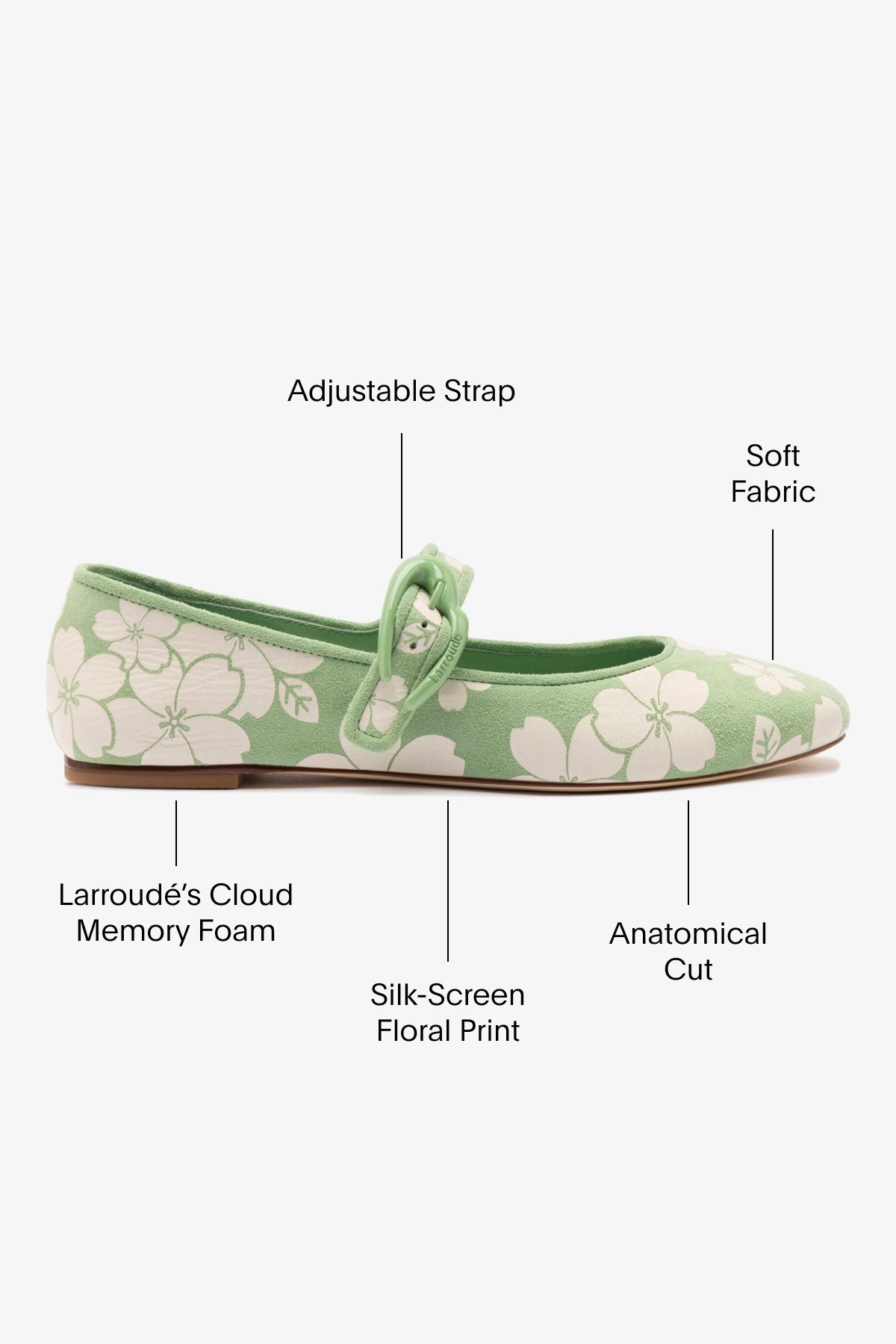 Verona Ballet Flats for Women - Pistachio Sakura Printed Suede Shoes | Comfortable & Stylish | Perfect for Work, Date Night & Casual Outings