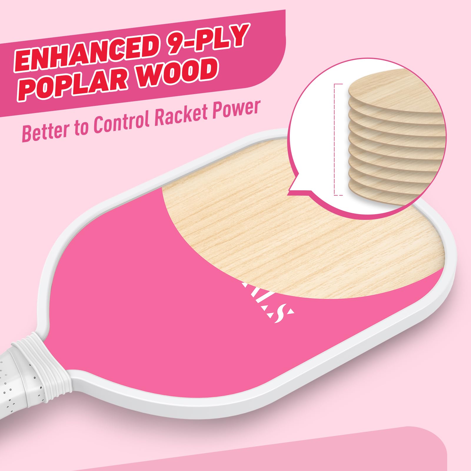 **USAPA Approved Pink Pickleball Paddles Set of 4 with 4 Balls & Carry Bag - Premium Wooden Paddles, Ergonomic Cushion Grip - Perfect for Women, Youth & Beginners - Indoor & Outdoor Play, Gifts for Pickleball Lovers**